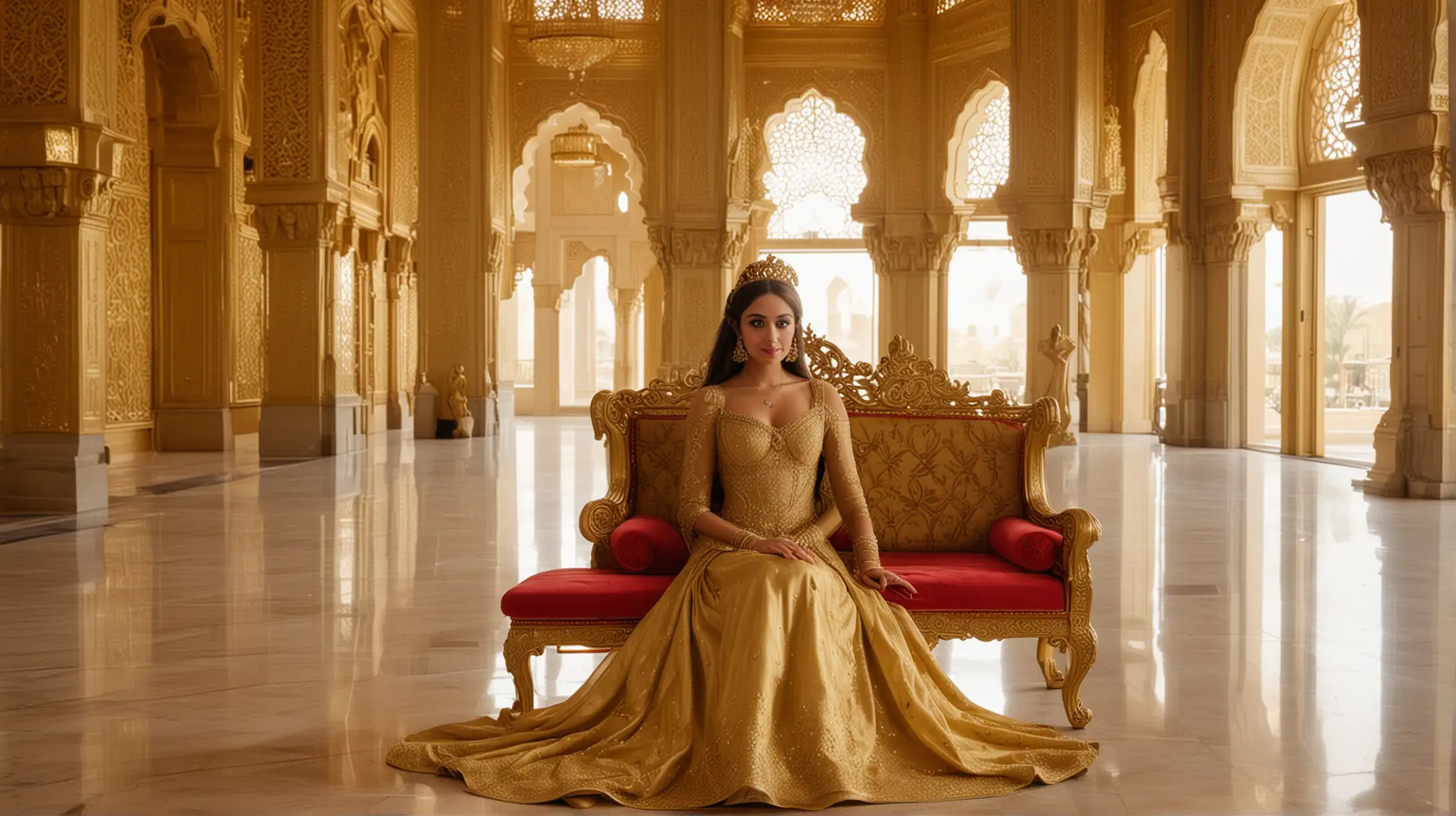 Luxurious Dubai Princess Relaxing in Opulent Golden Palace