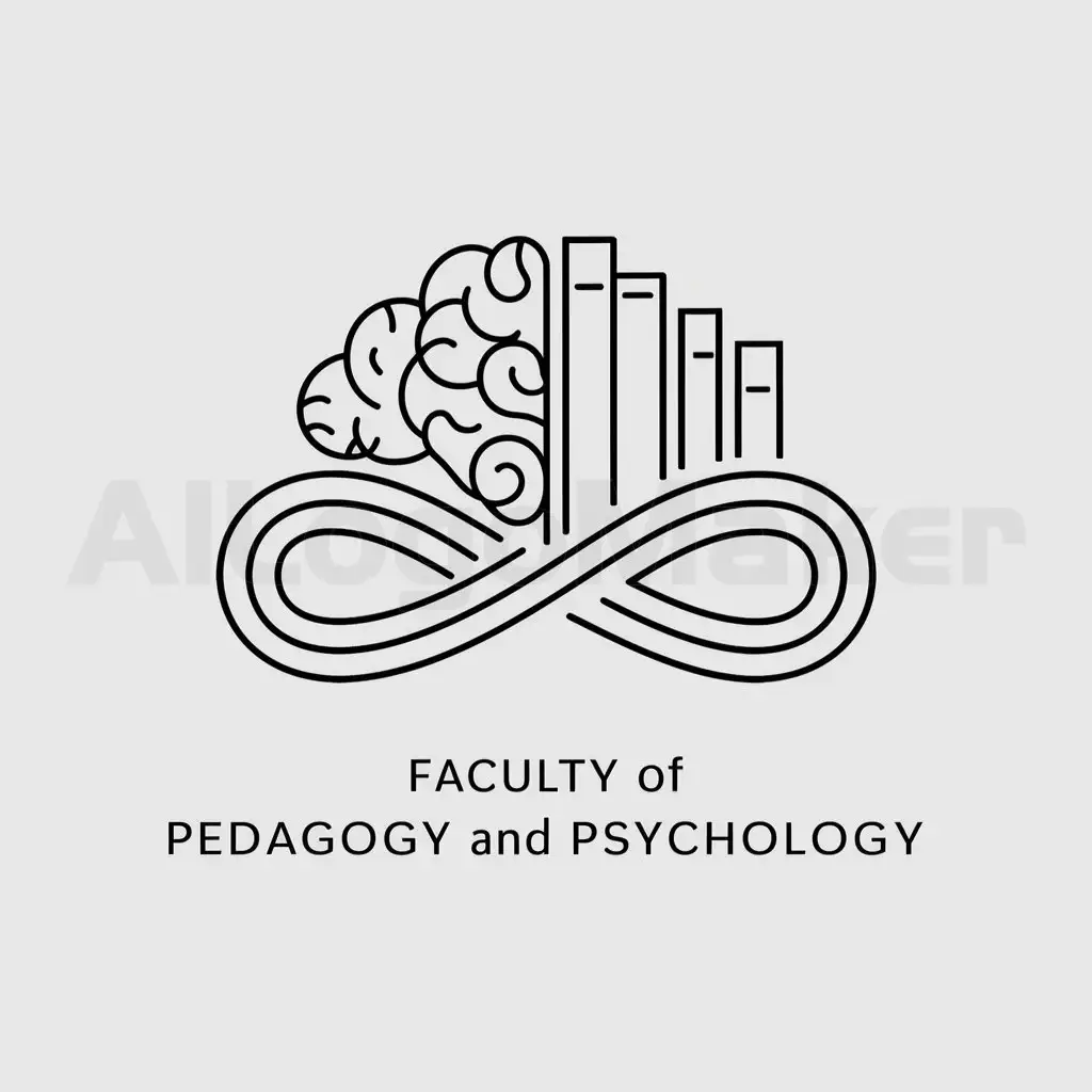 a logo design,with the text "Faculty of pedagogy and psychology", main symbol:Line of stylized brains, transitioning into books, which lead to the symbol of infinity.,Minimalistic,be used in Education industry,clear background