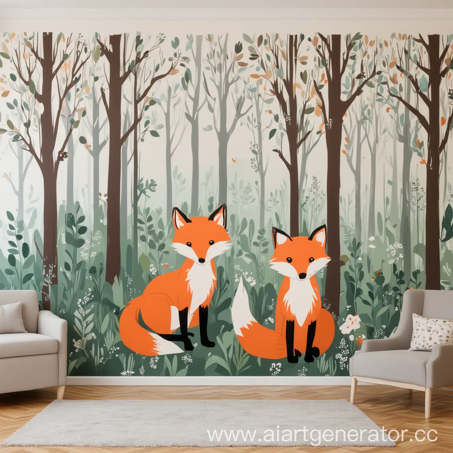 Foxes-in-the-Forest-Wall-Mural-for-Childrens-Hospital