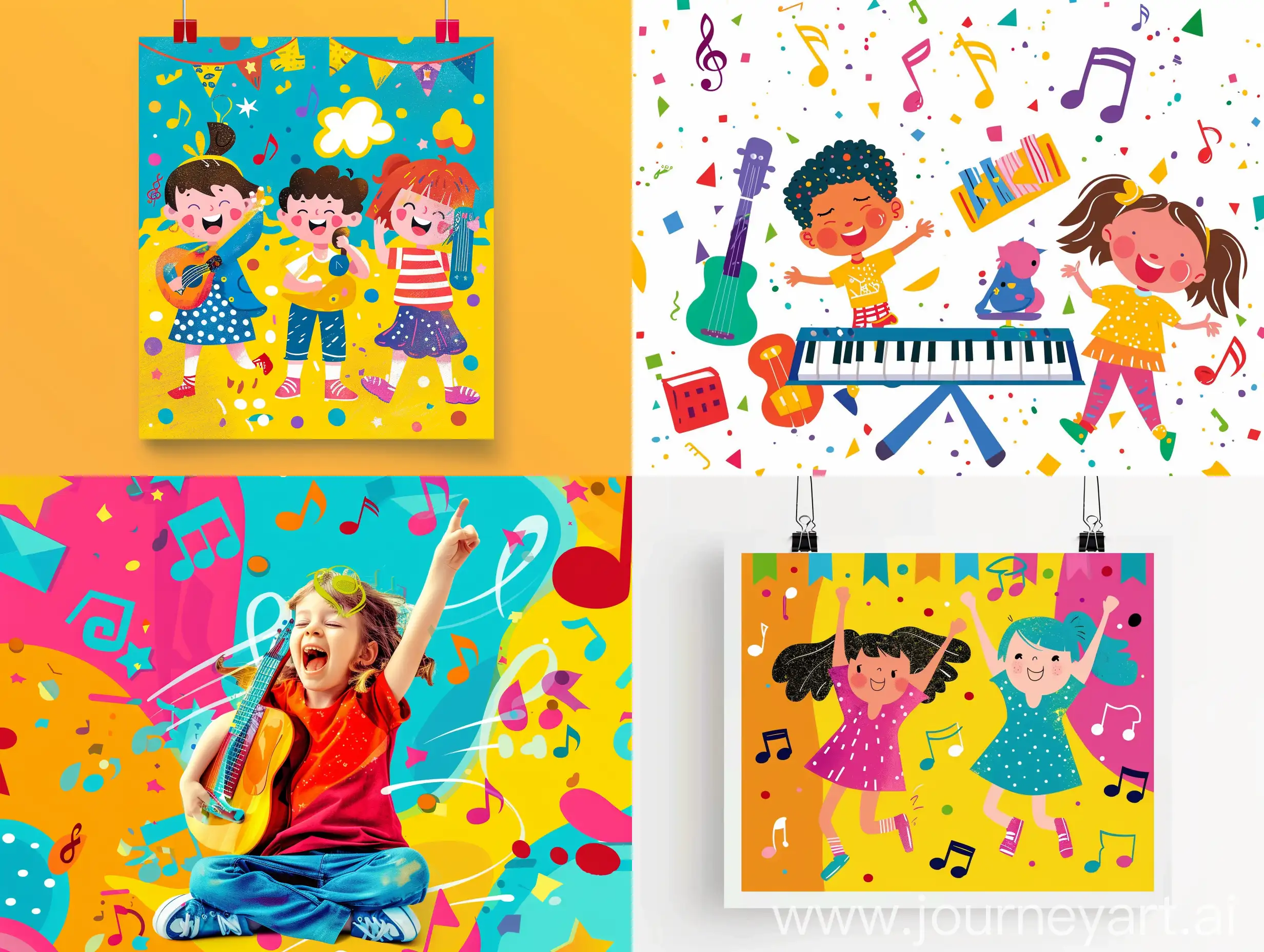 Афиша на детское мероприятие яркие цвета. Связанно с музыкой