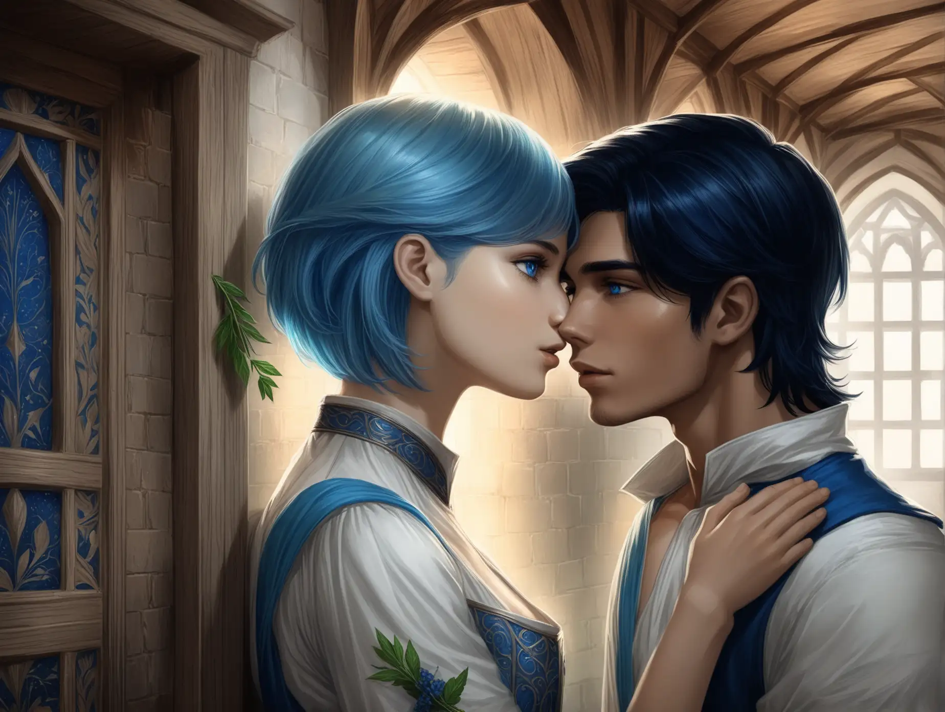 Fantasy-Herbalist-Kissing-Young-Man-in-Medieval-House