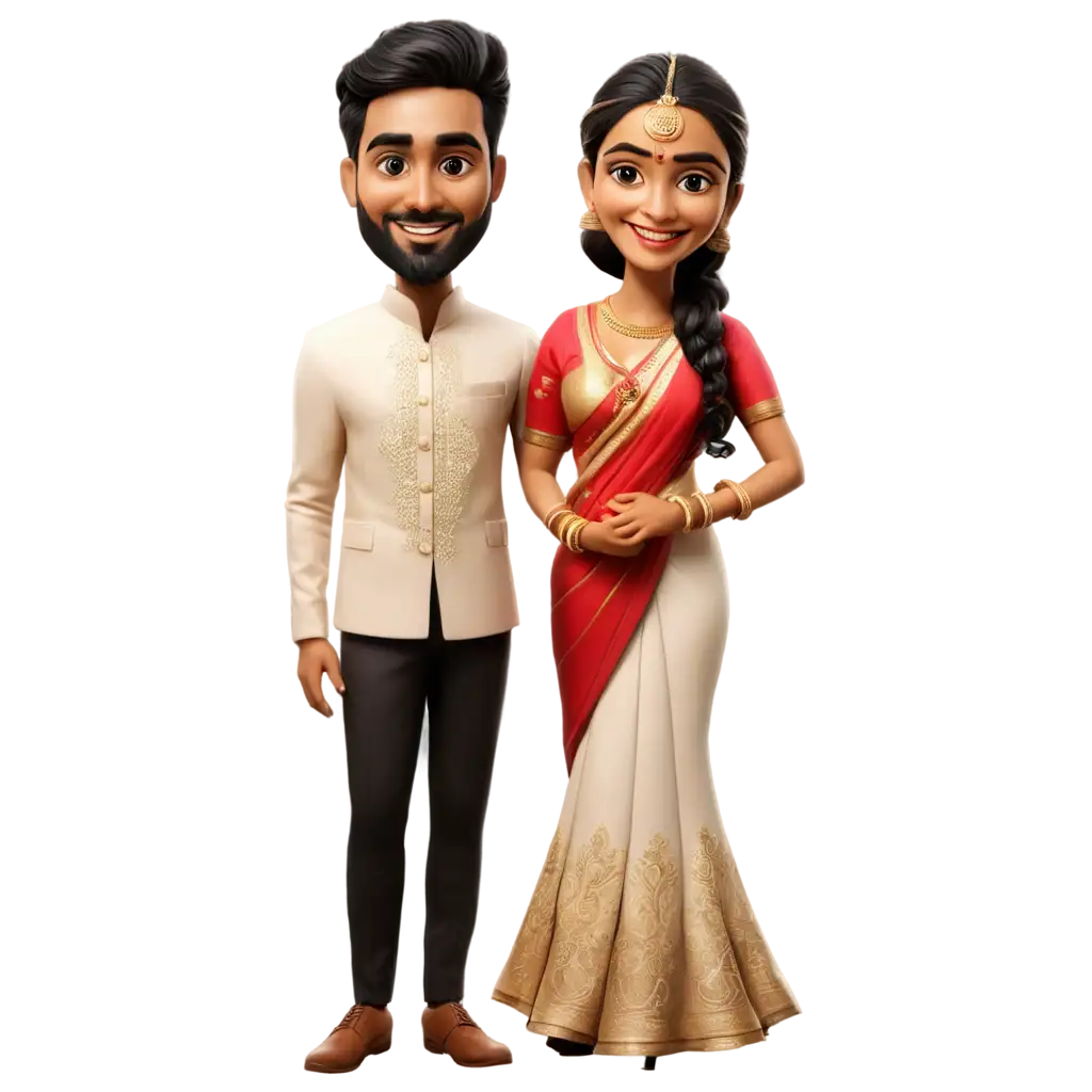 South-Indian-Wedding-Caricature-Bride-Groom-PNG-Celebrate-Love-with-Vibrant-Digital-Art