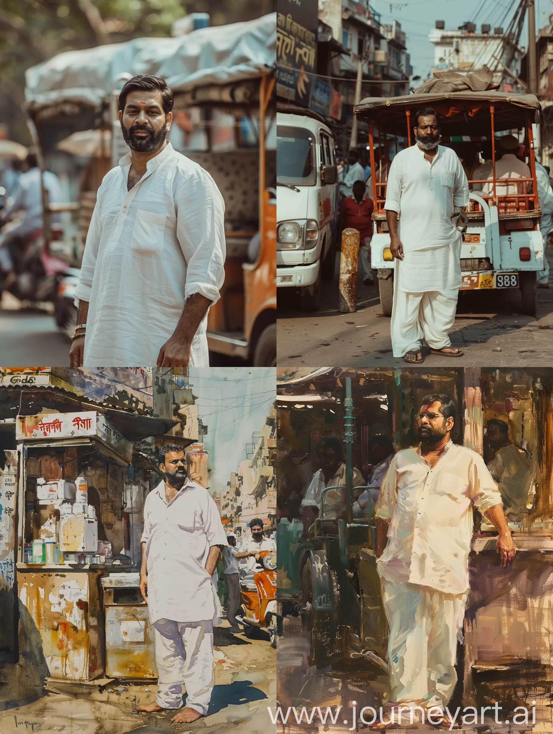 Maharashtra chief minister Eknath shinde wearing a white shirt and pant standing in front of the Autorickshaw stand, soft, muted tones
s, close up, wavy, --ar 36:55 --stylize 750 --v 6