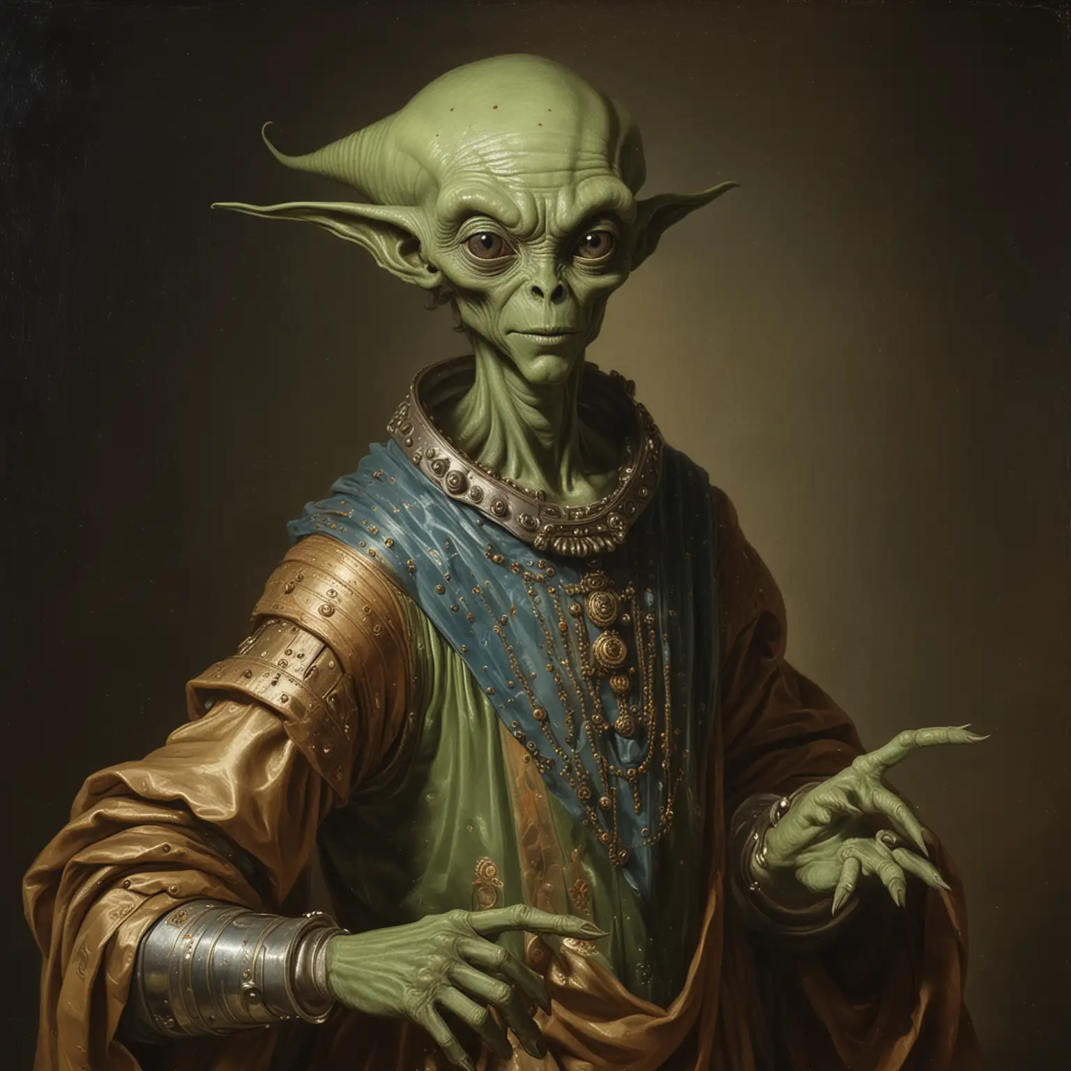 Make a friendly alien, 17th century painting