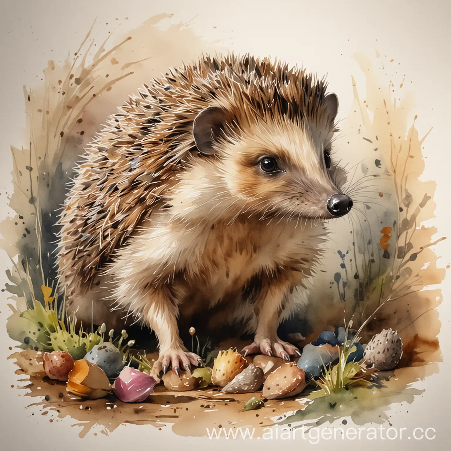Beatrix-Potter-Inspired-Watercolor-Hedgehog-Drawing-with-Intricate-Details-and-Playful-Light-and-Shadow