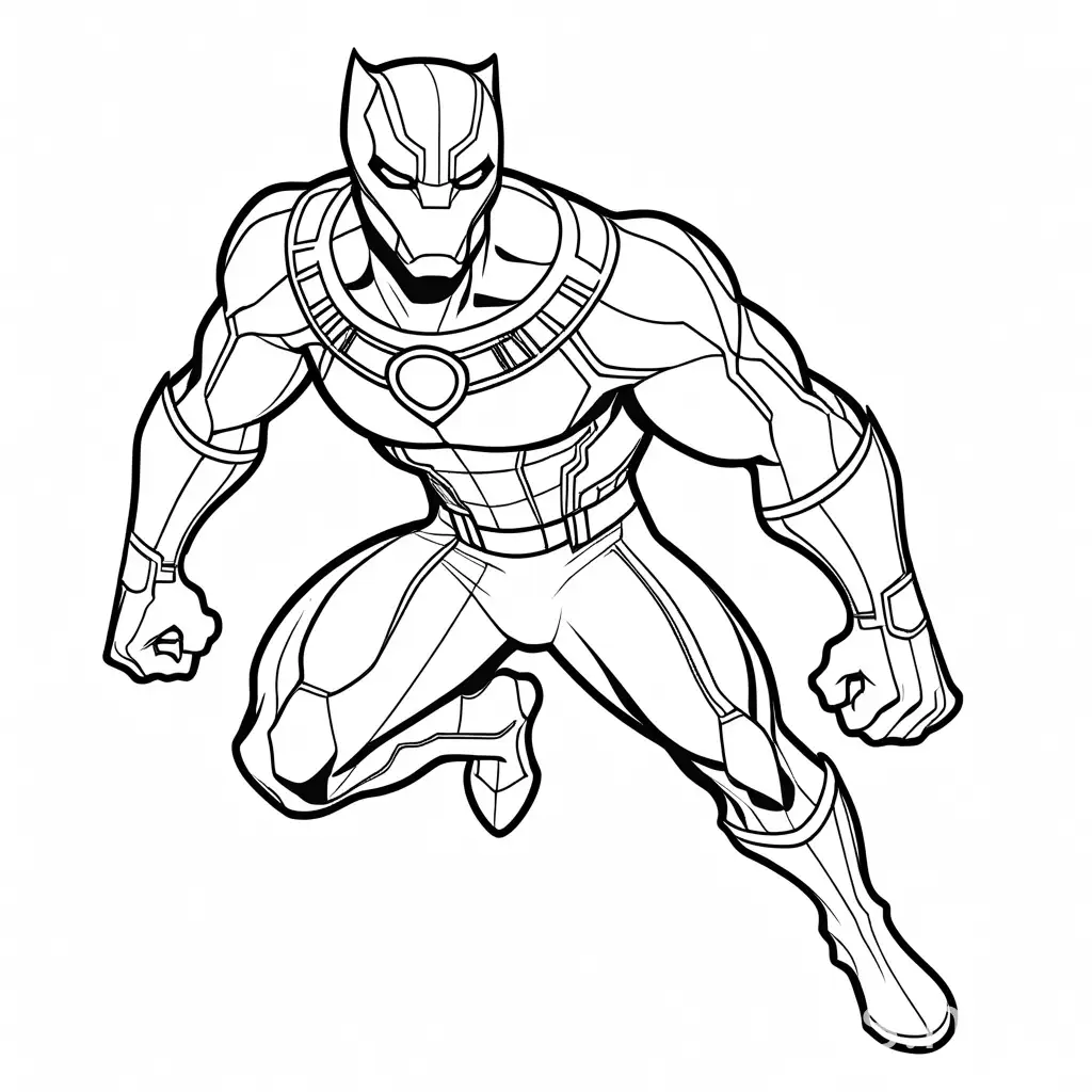 black Panter (super hero from marvel), Coloring Page, black and white, line art, white background, very simple, Ample White Space. The background of the coloring page is plain white to make it easy for young children to color within the lines. The outlines of all the subjects are easy to distinguish, making it very simple for kids to color without too much difficulty, Coloring Page, black and white, line art, white background, Simplicity, Ample White Space. The background of the coloring page is plain white to make it easy for young children to color within the lines. The outlines of all the subjects are easy to distinguish, making it simple for kids to color without too much difficulty