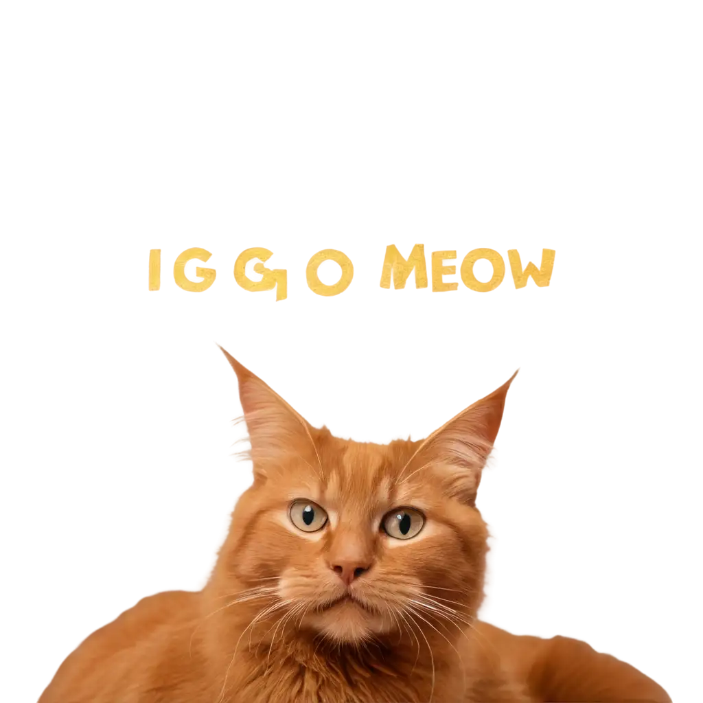 red 
cat with 'I go meow' under it 