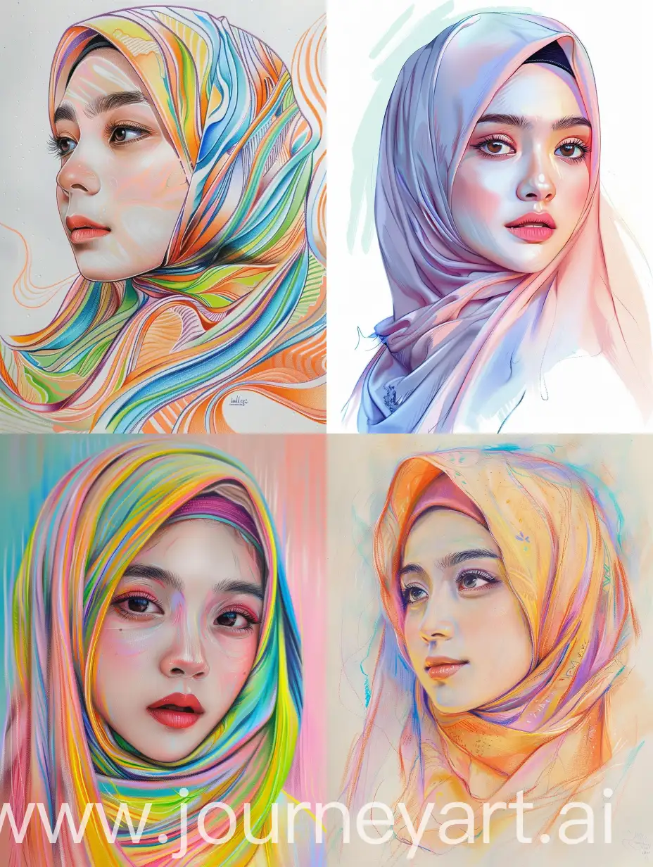 Dreamy-Portrait-of-Beautiful-Indonesian-Women-in-Hijab-with-Pastel-Lines