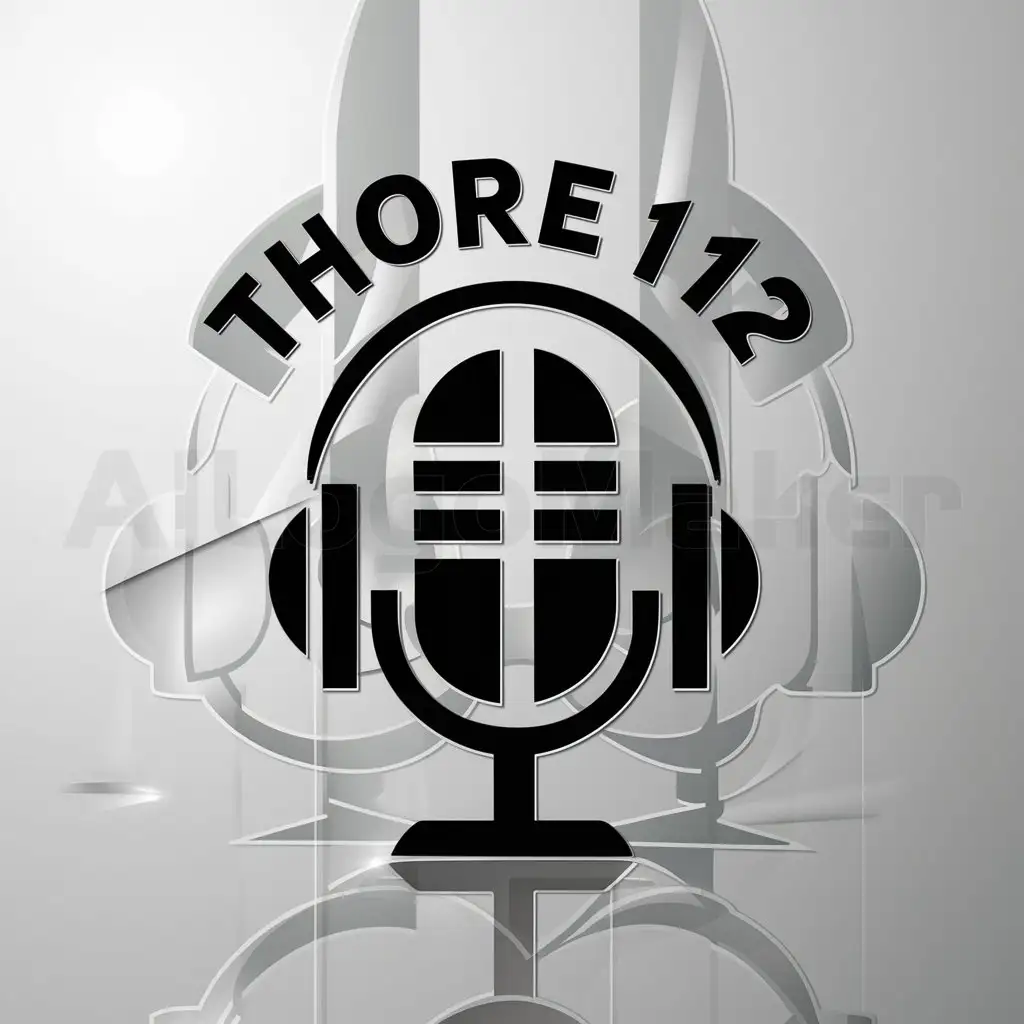 a logo design,with the text "Thore112", main symbol:Mikrofeon mit kopfhörern in schwarz weiss,Moderate,be used in Internet industry,clear background