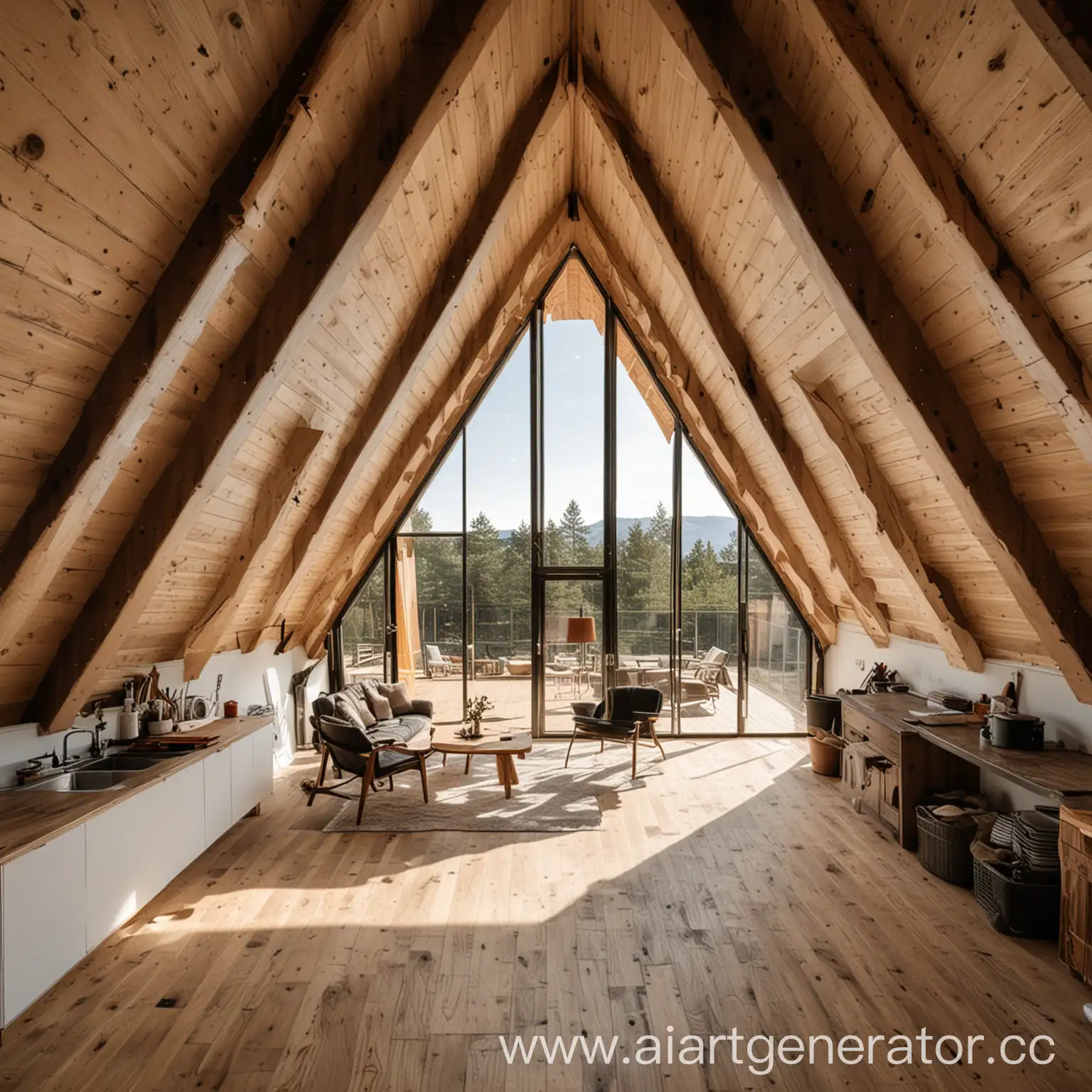 Cozy-Interior-of-AFrame-House-with-Warm-Lighting
