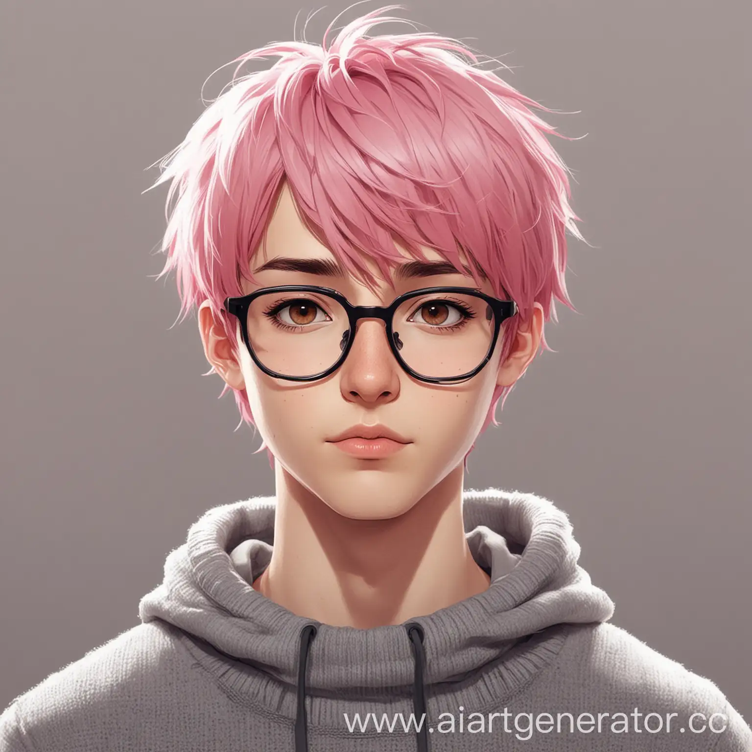 Anime-Style-Boy-with-Pink-Hair-and-Glasses-Gray-Sweater-Portrait