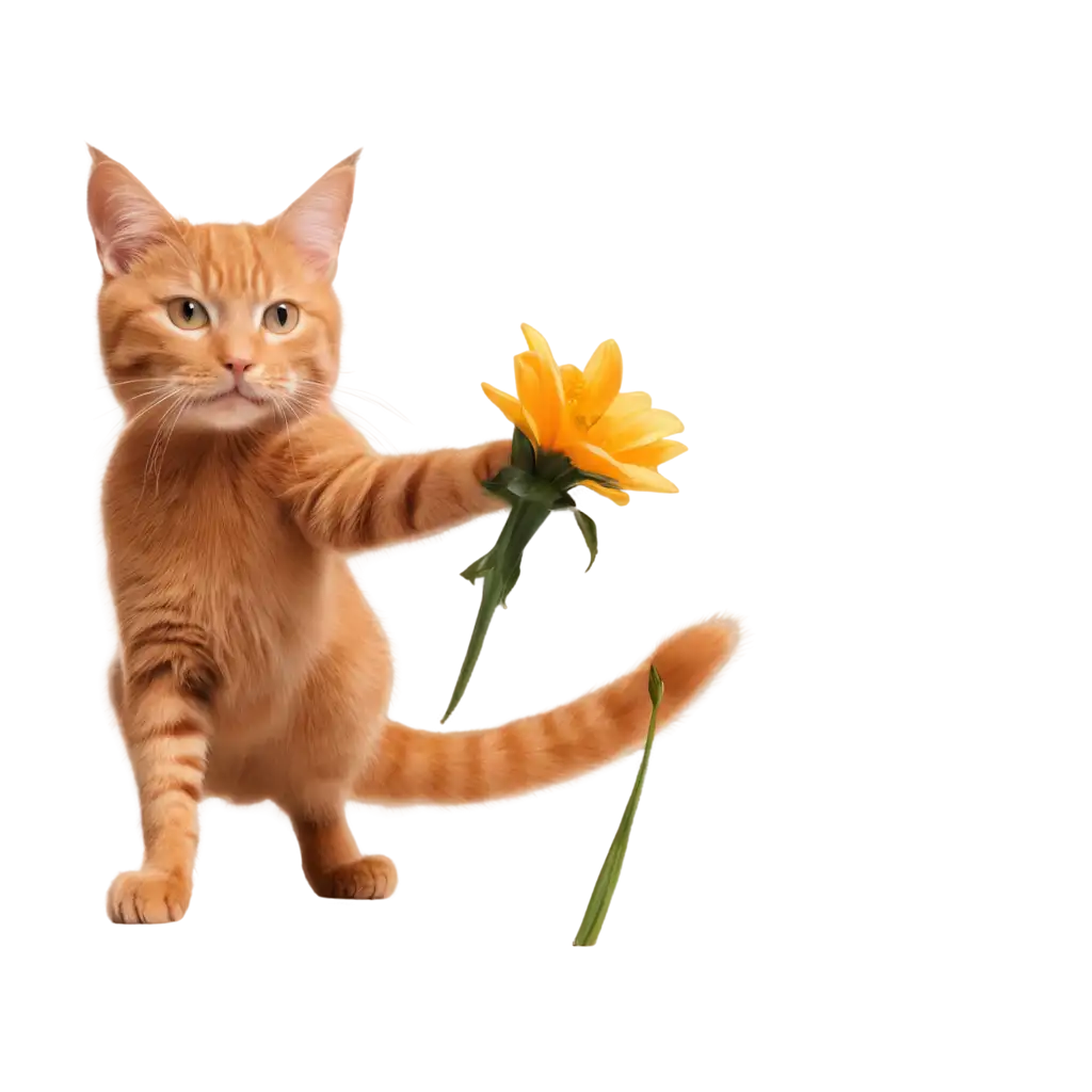 a orange cat hold a flower, ultra realistic
