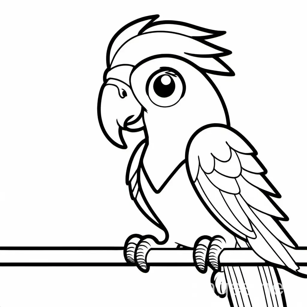Cheerful-Parrot-Coloring-Page-Simple-Line-Art-on-White-Background
