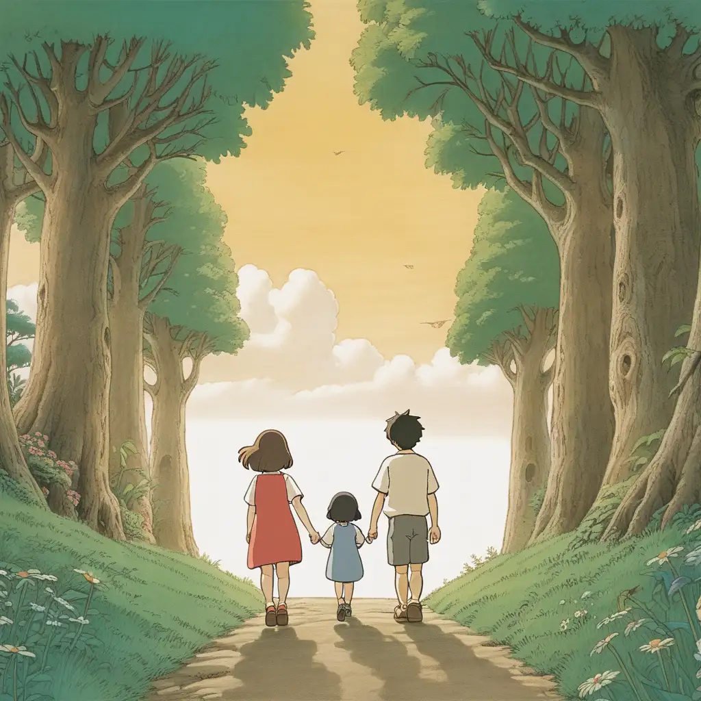 An image that symbolises that "Wherever you  are" can be a threat and a promise. In the style of studio ghibli