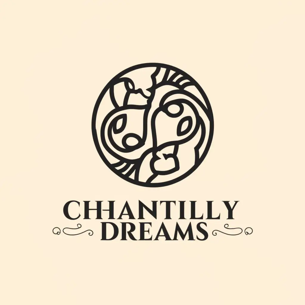 a logo design,with the text "Chantilly Dreams", main symbol:A Persian cat and a yin yang symbol,Moderate,clear background