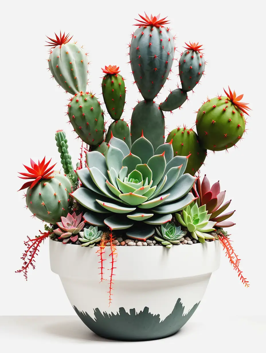 A modern art piece featuring a stylized Euphorbia fruticosa - Giromagi Cactus and Succulents
, Wabi-Sabi style, using Japandi colors with an abstract design, on a 100% white background