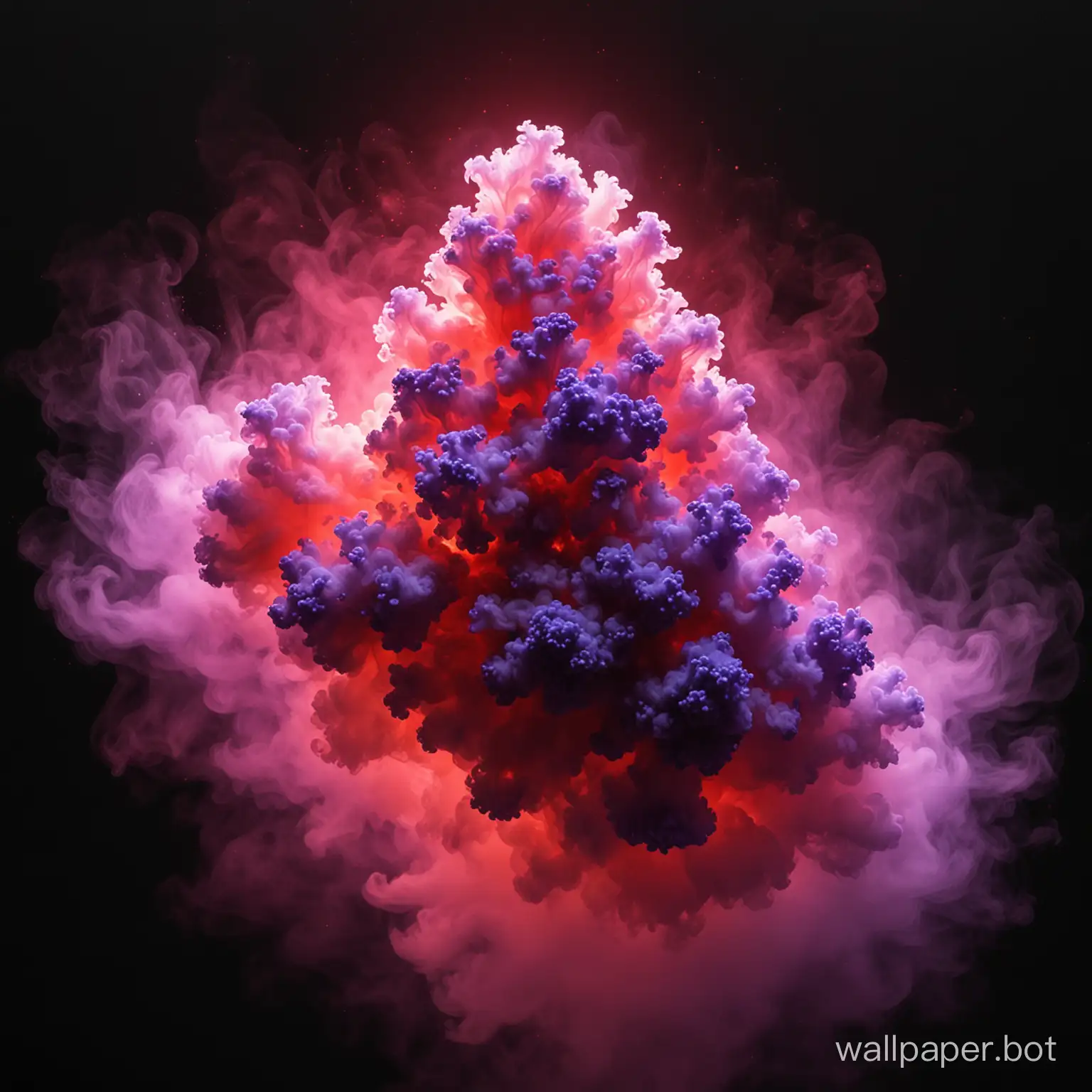 draw a violet cluster of mist, surrounded by red light on a black background