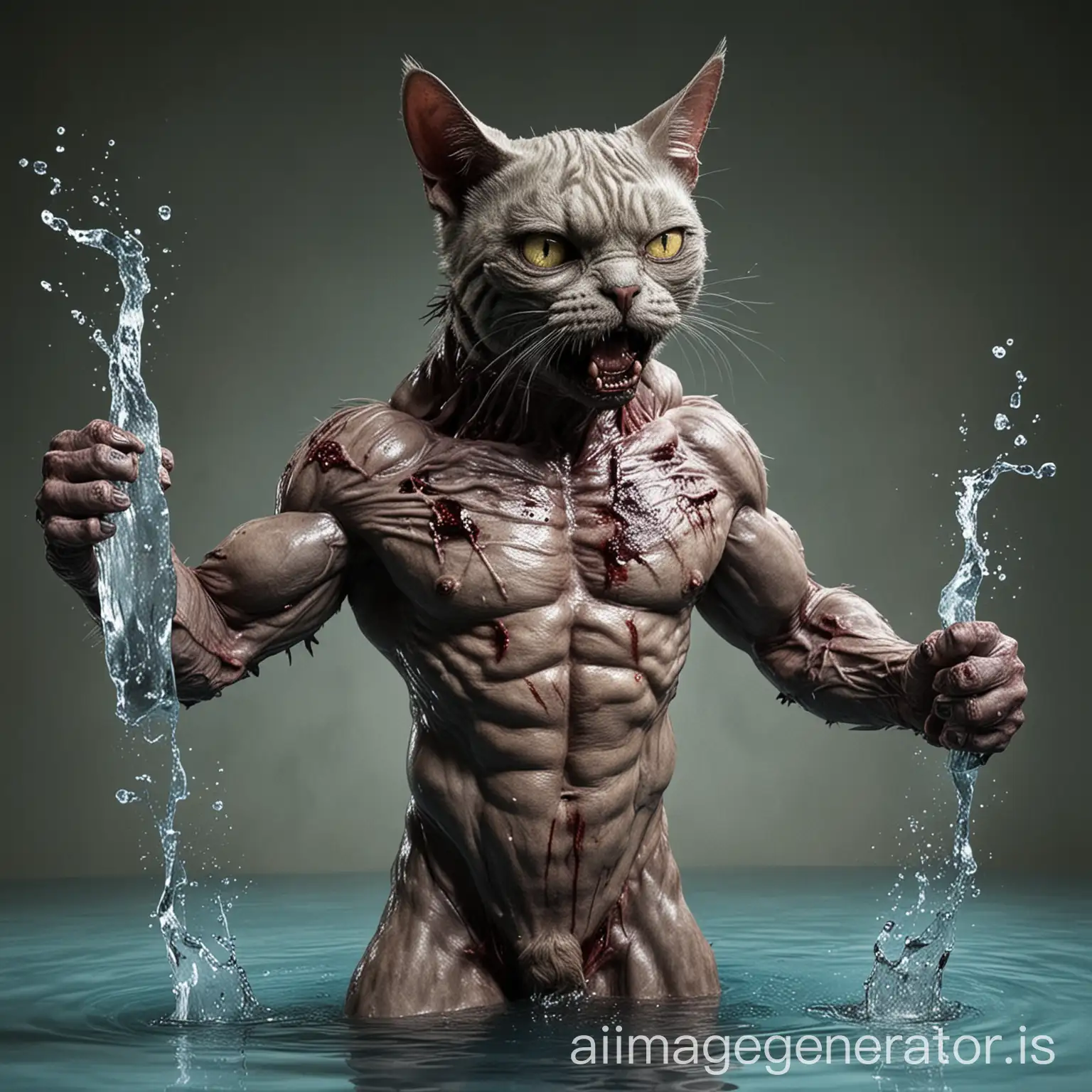 Muscular-Cat-Zombie-Emerging-from-Water