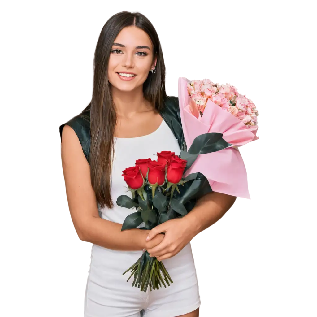 most beautiful girl of the world with roses bunch