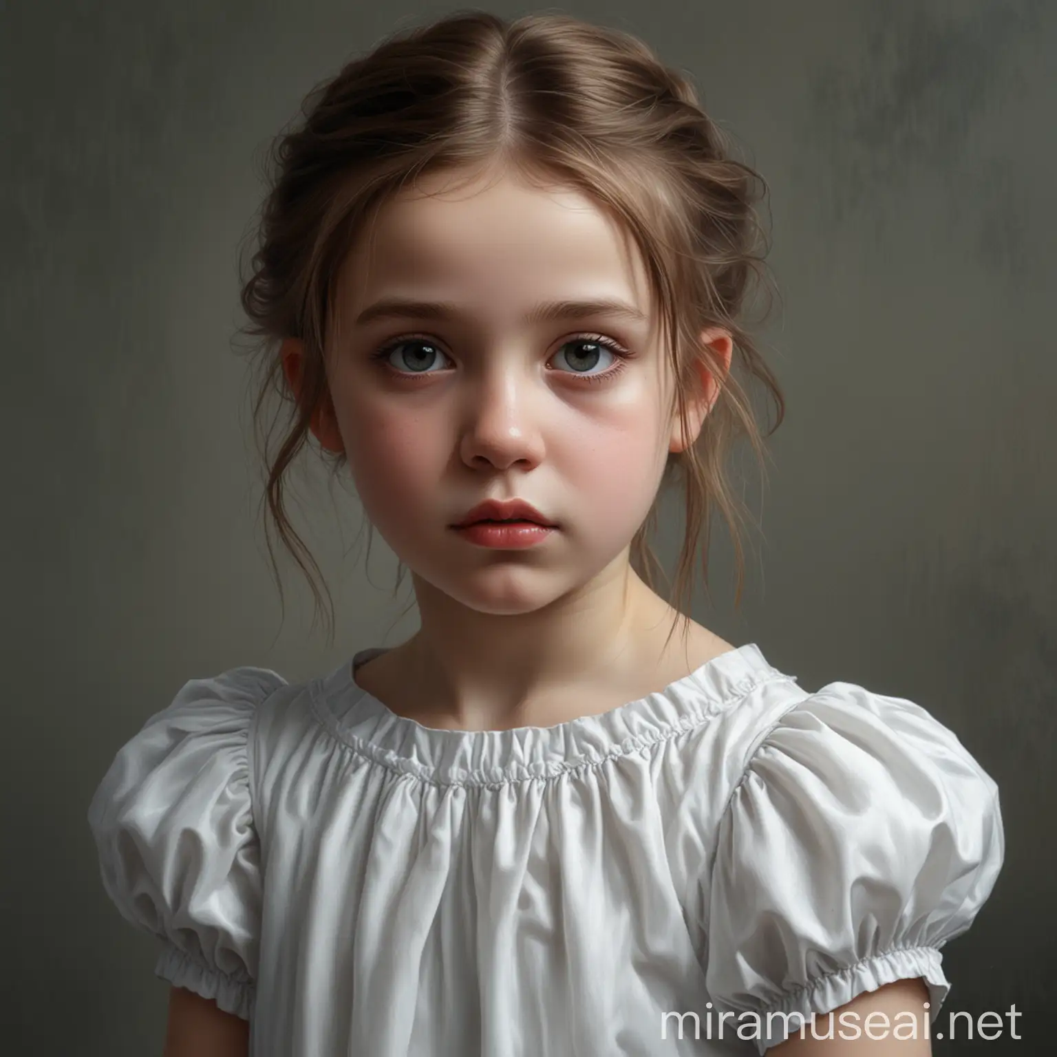 Hyper Realistic Portrait of a Young Girl in a White Dress
