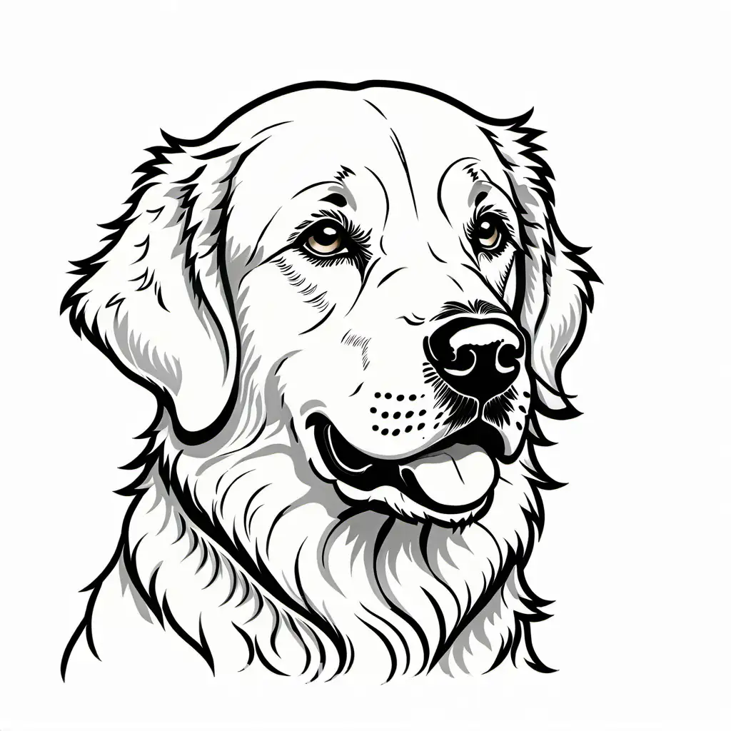 golden retriever, Coloring Page, black and white, line art, white background, Simplicity, Ample White Space. The background of the coloring page is plain white to make it easy for young children to color within the lines. The outlines of all the subjects are easy to distinguish, making it simple for kids to color without too much difficulty
