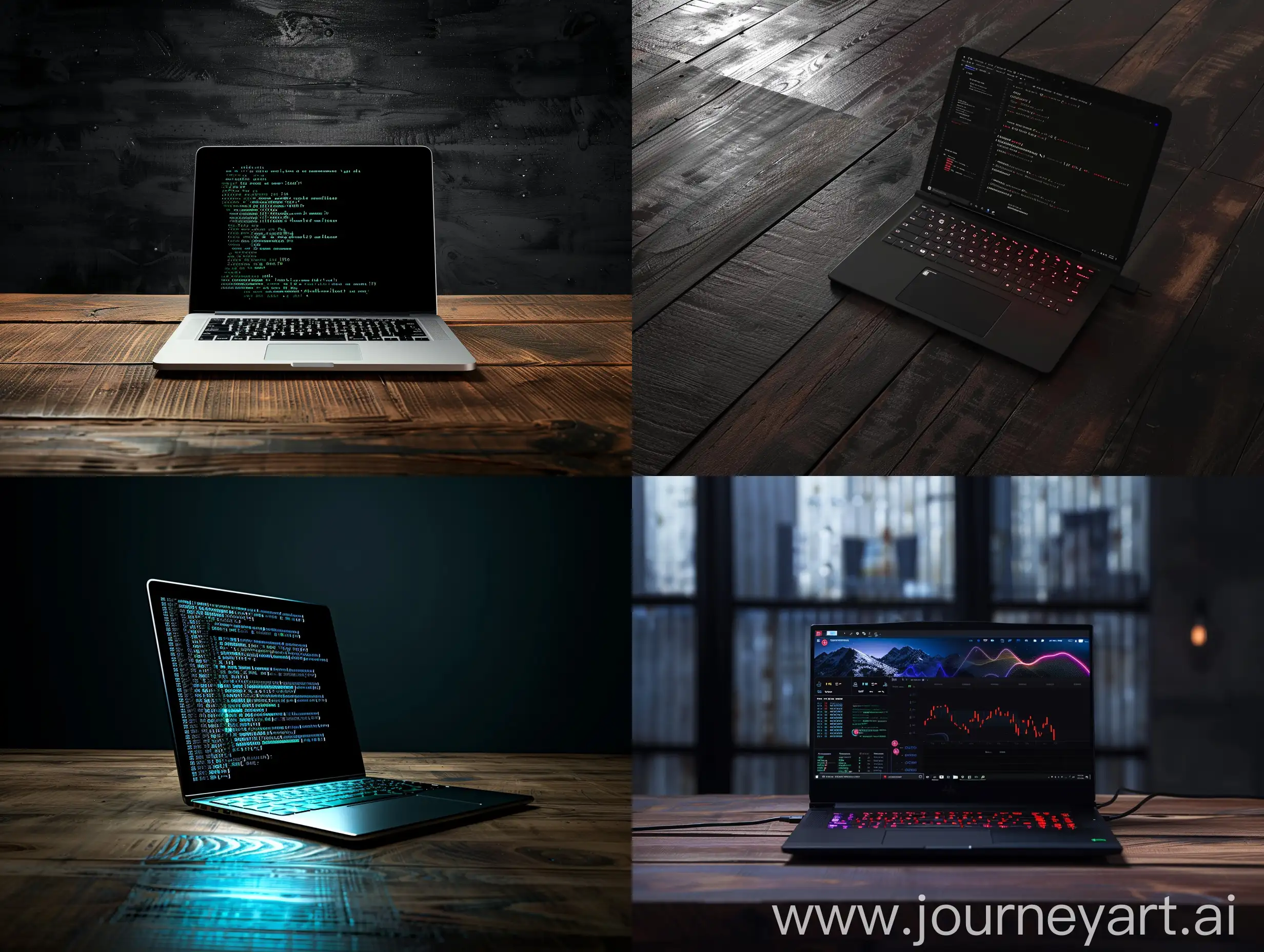 Dark-Space-Laptop-Programming-Screen-on-Wooden-Table