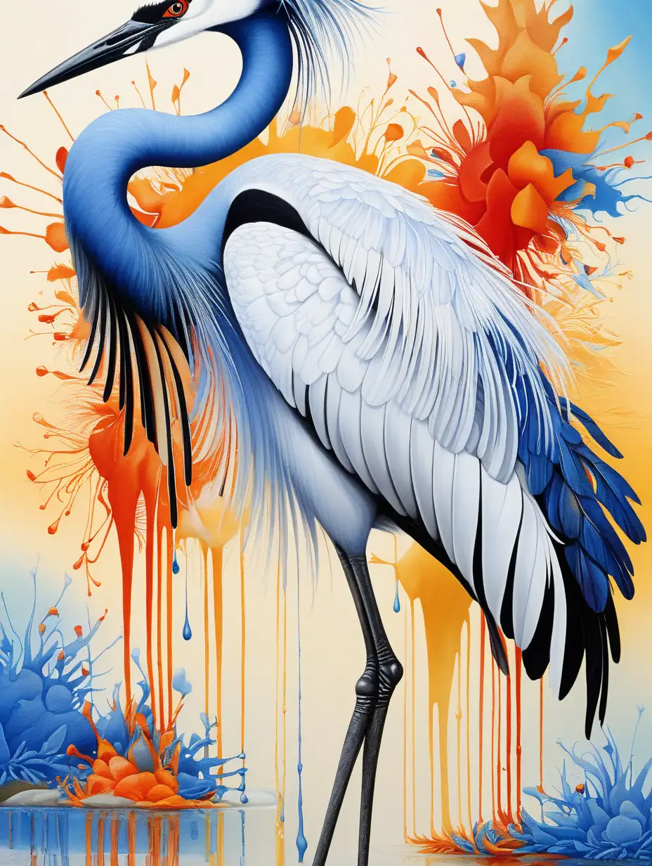 Vibrant Plumage Crane Majestic Bird with Abstract Flair