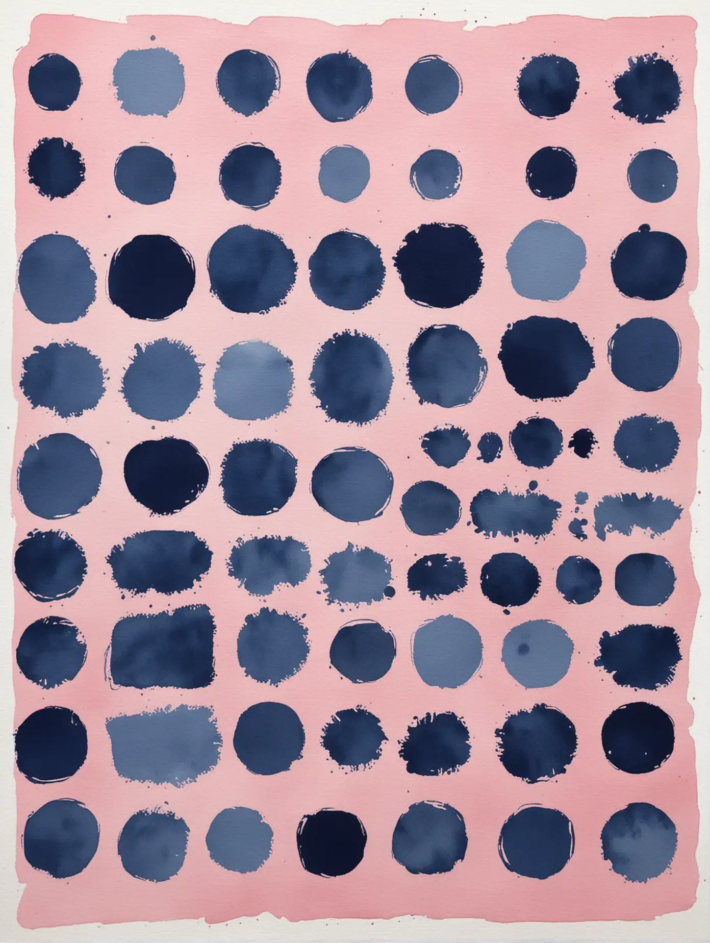 Abstract Watercolor Art in Navy Blue and Light Pink with Thick Paint Strokes