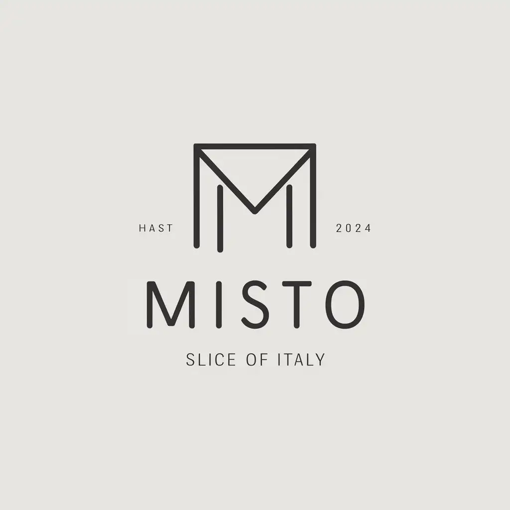 Misto Pizzeria, Minimalist, Emblem, EST 2024 , Italy flag, Slogan Slice of Italy, Brand identity 