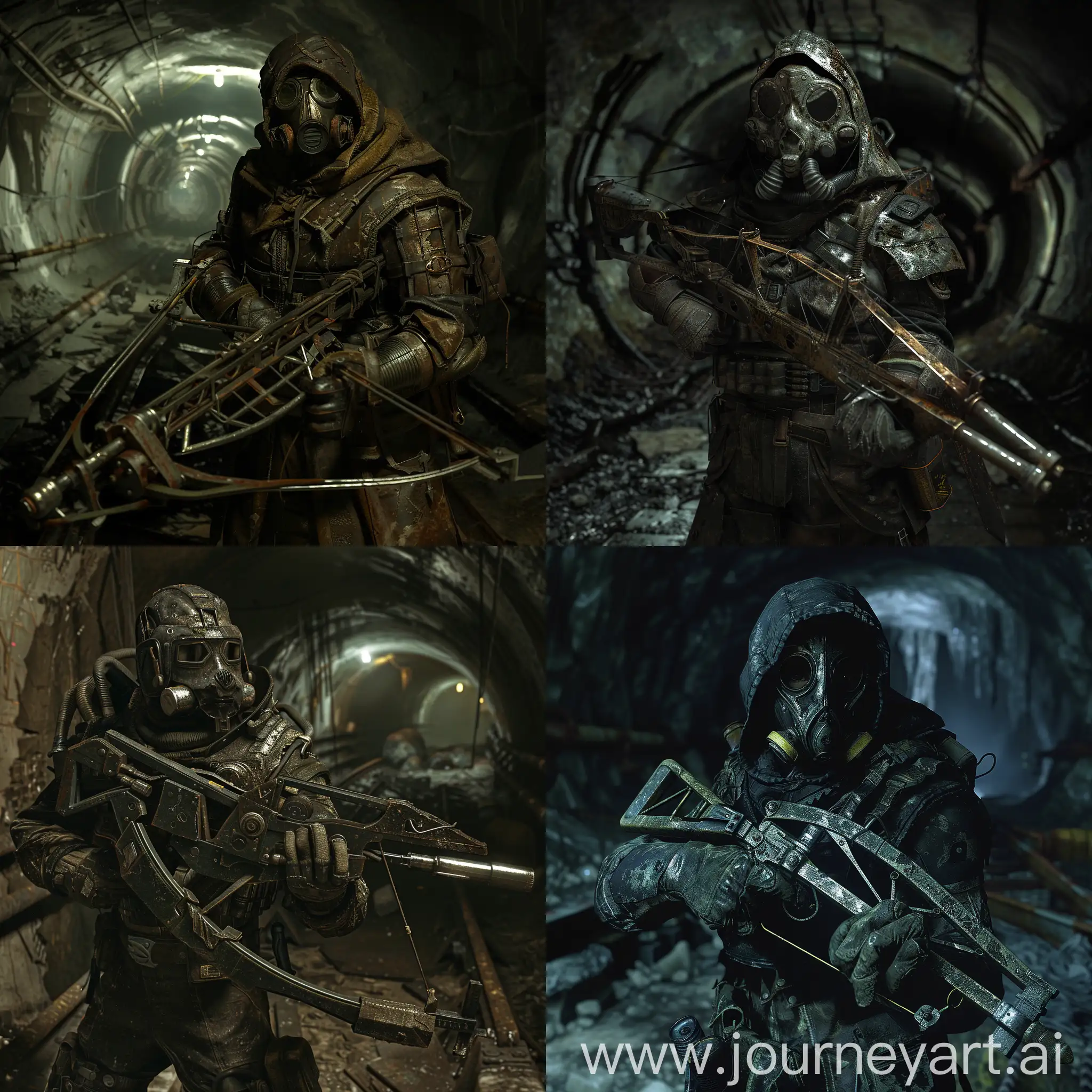 Survivor-in-PostApocalyptic-Armor-with-Homemade-Iron-Crossbow-in-Dark-Catacombs