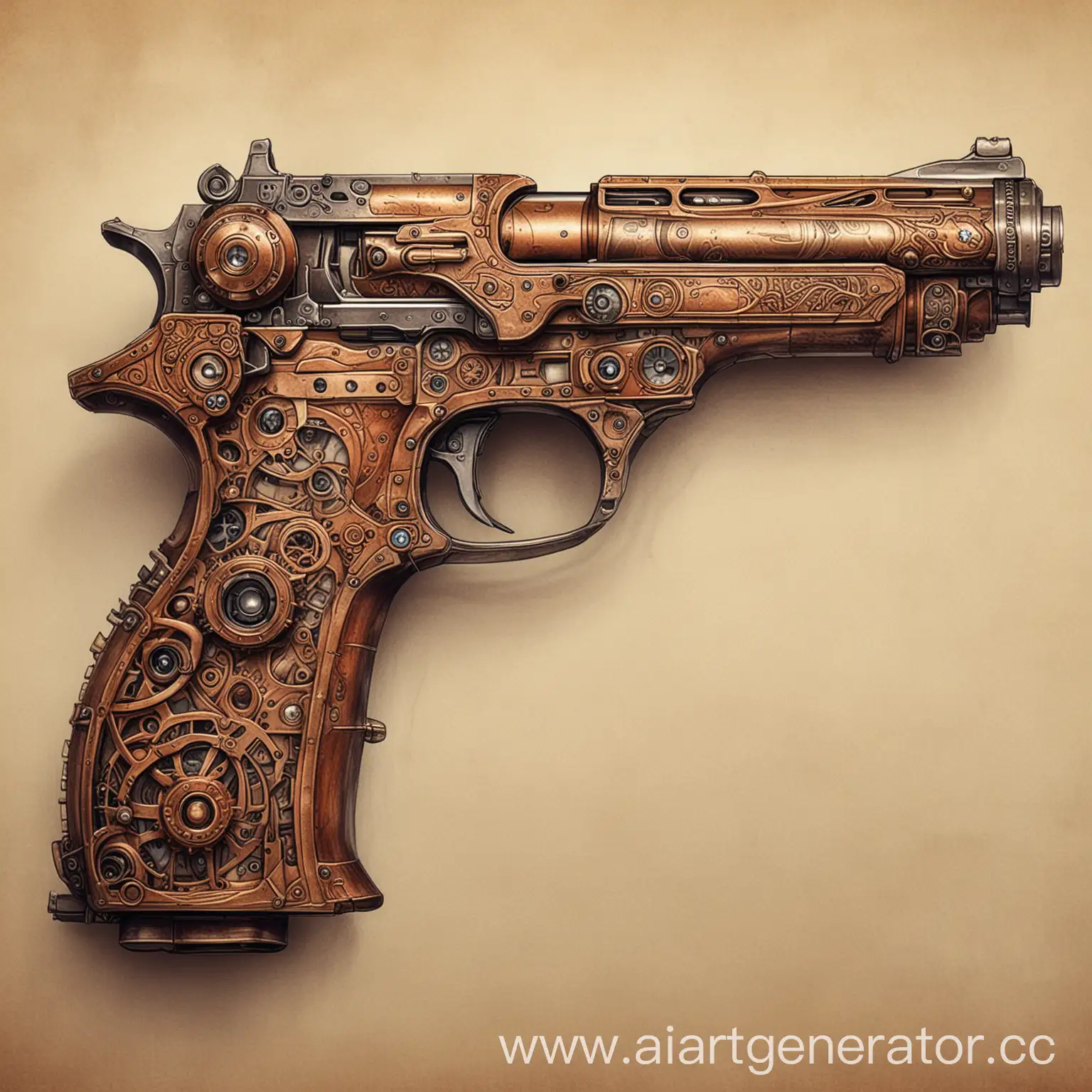 Steampunk-Pistol-Illustration-Retro-Futuristic-Handgun-Drawing