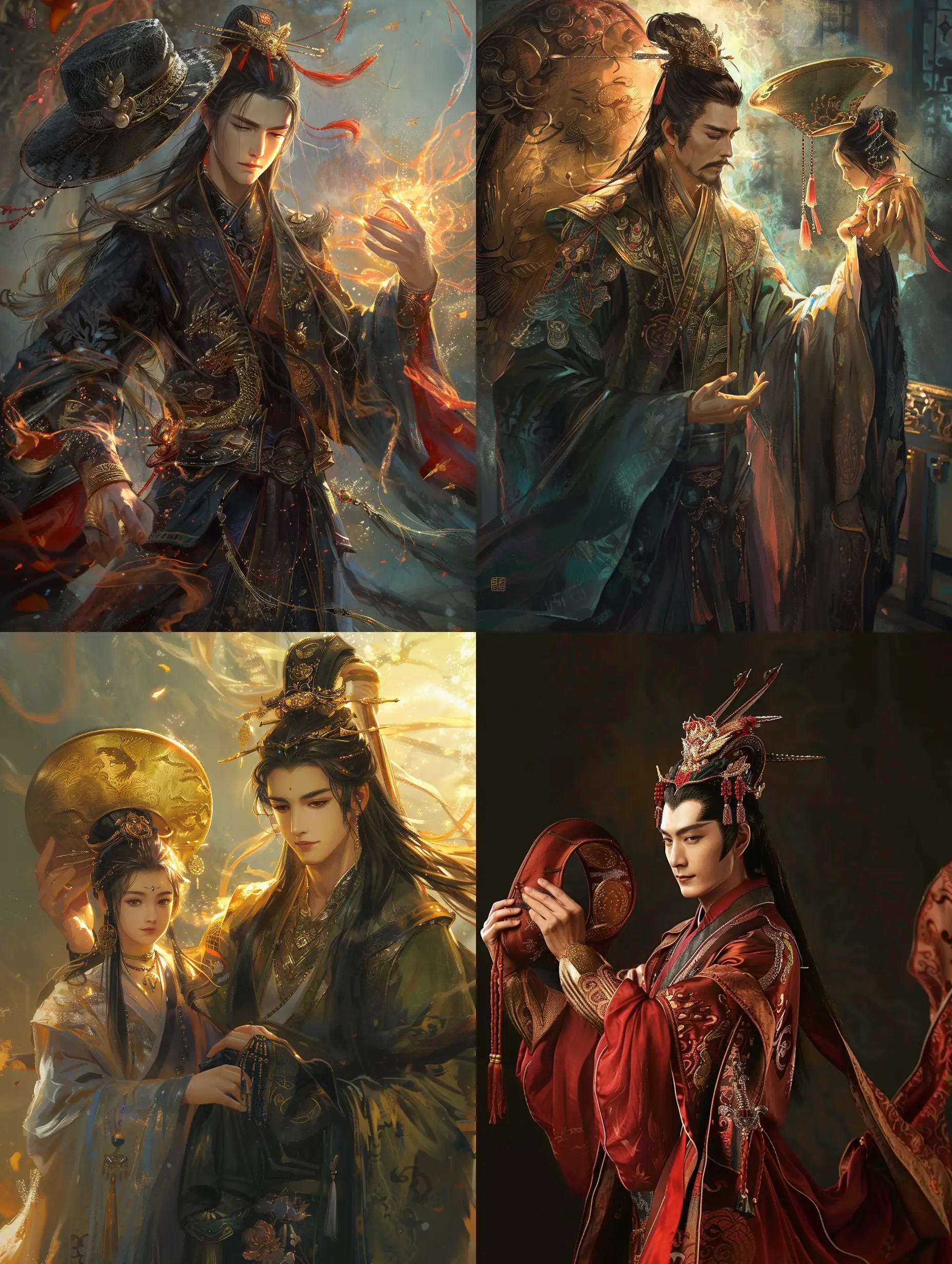 legendary deity of imperial examinations and literary affairs,Holding the champion hat in the left hand，Holding Yu Ruyi in the right hand，brilliant,backlit,real shooting,rich details