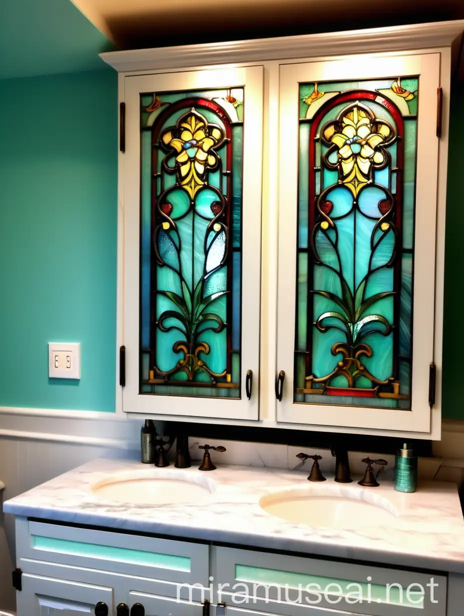 Bathroom Cabinets with Tiffany Stained Glass Design