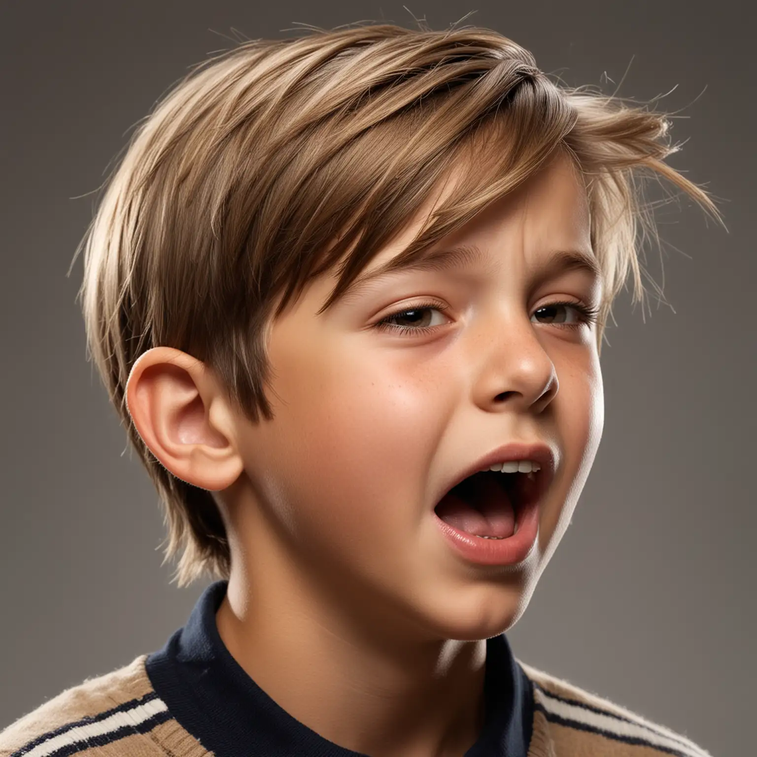 Young Boy with Neatly Combed Light Brown Hair Yawning