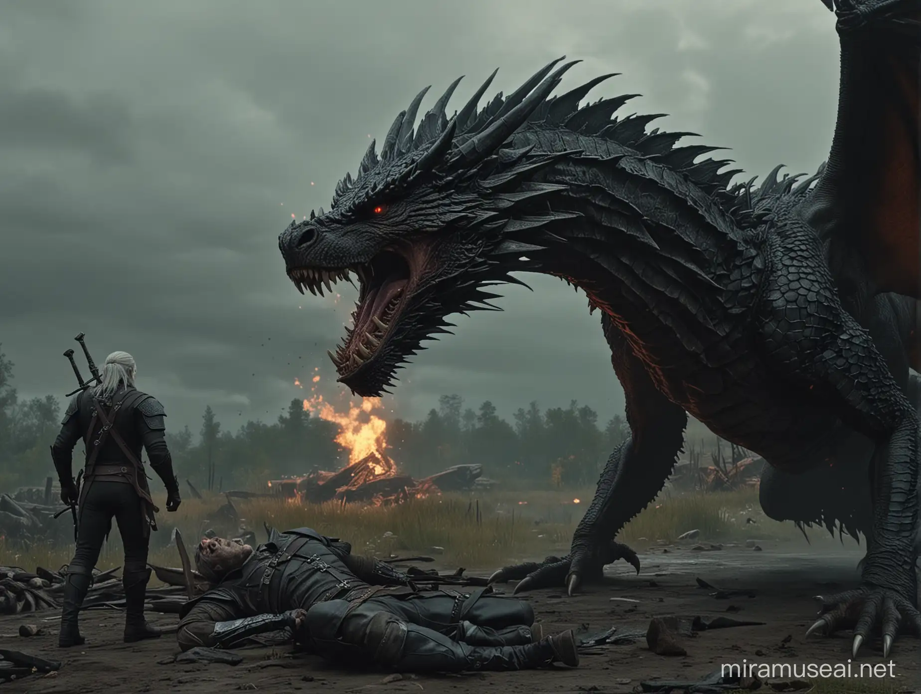 The Witcher Battles a Ferocious Dragon in Gory Combat