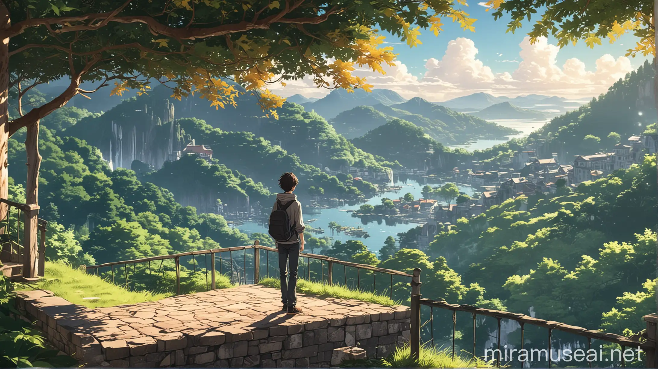 Serene Anime Boy Amidst Scenic Beauty