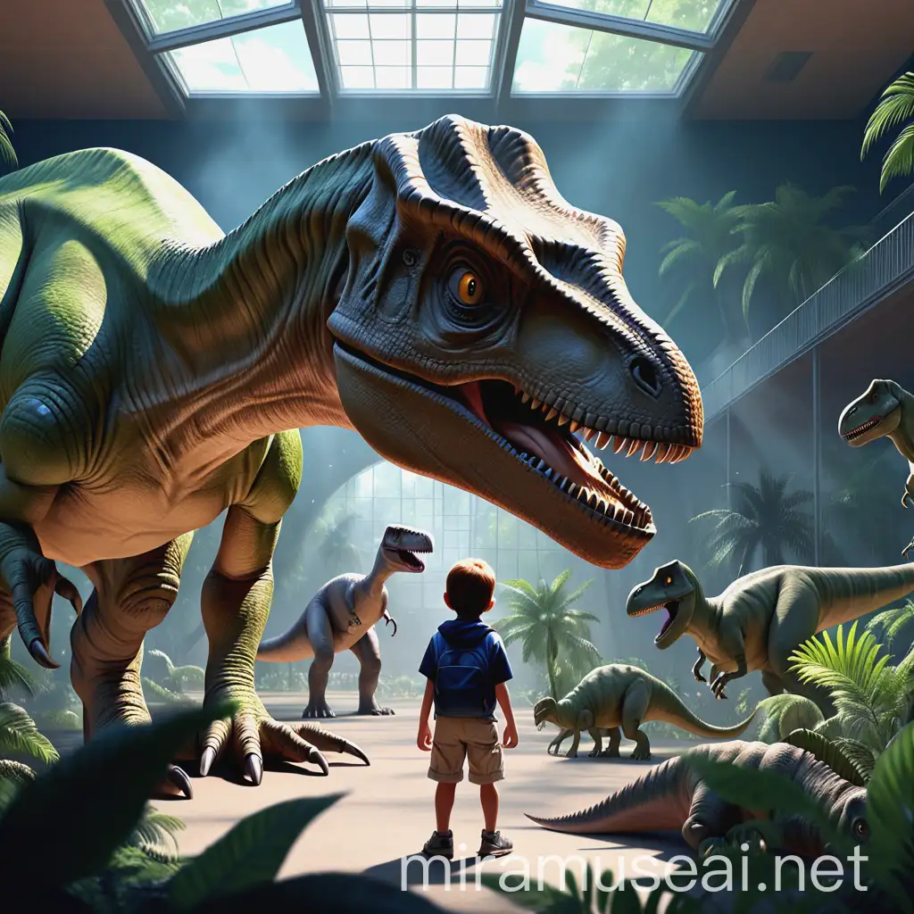 Adventurous Boy Explores a Dinosaur World
