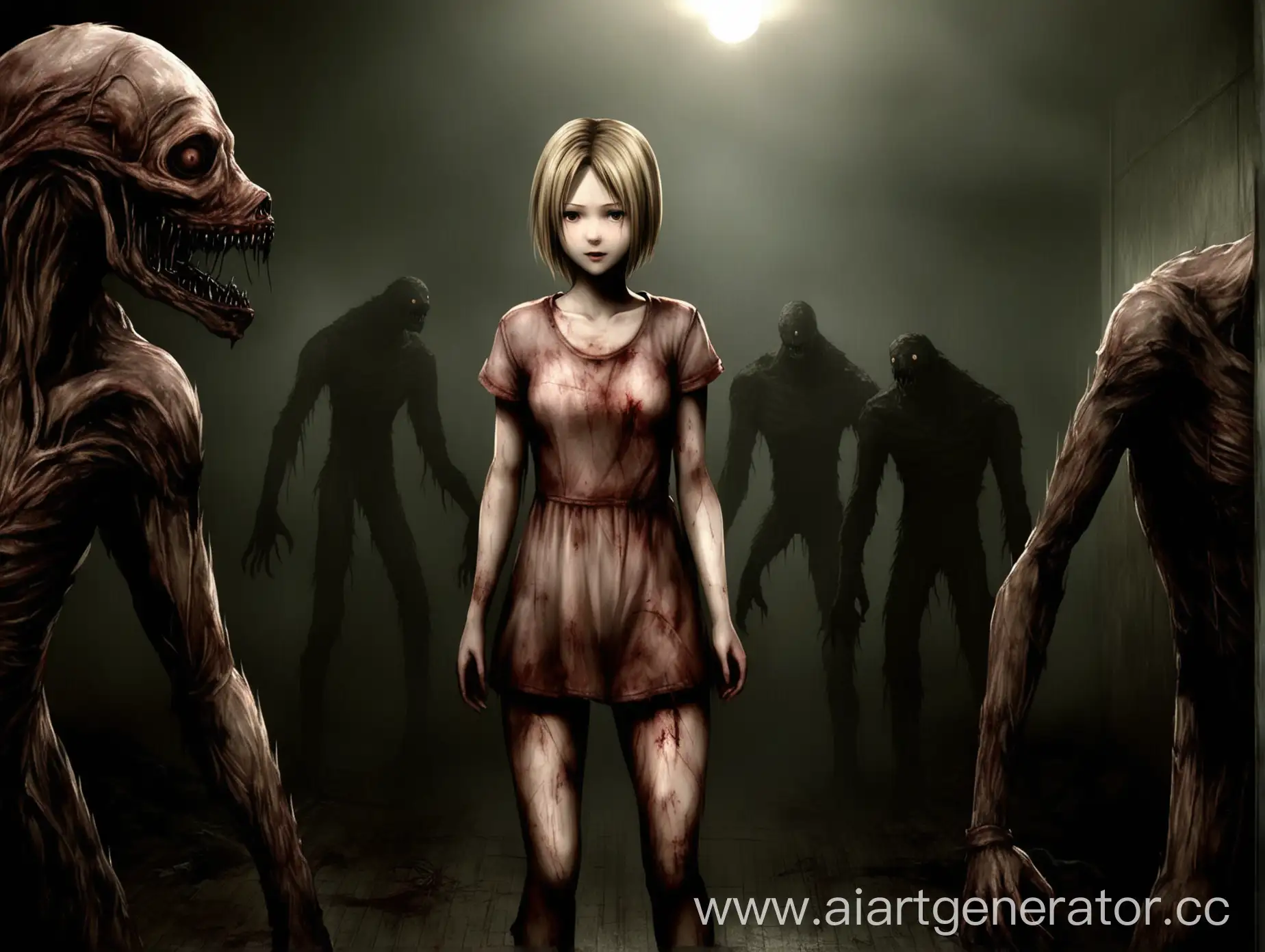 Silent-Hill-World-Beautiful-Girl-Amidst-Monsters