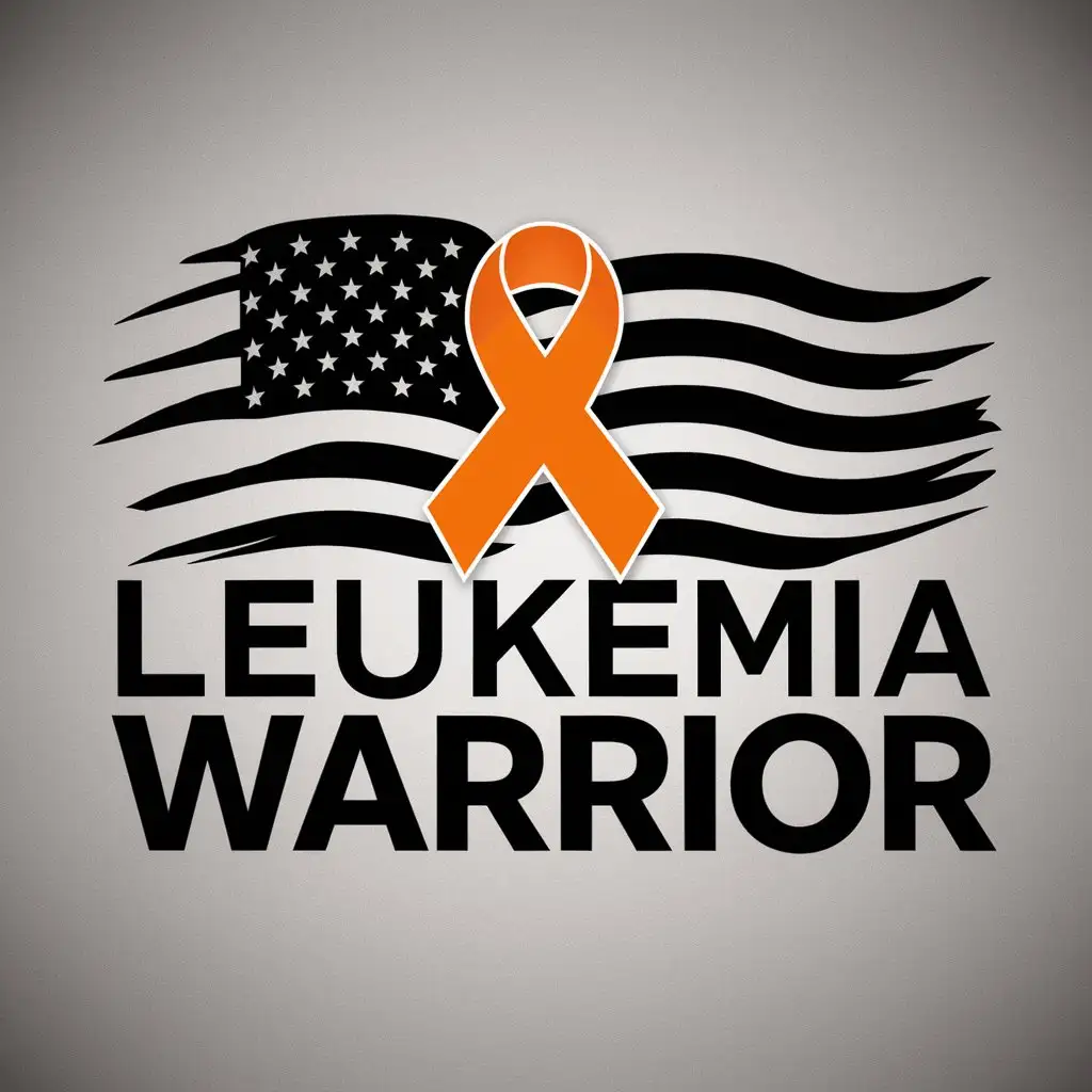 a logo design,with the text "Leukemia Warrior", main symbol:Black and white American flag with orange cancer ribbon,Moderate,clear background
