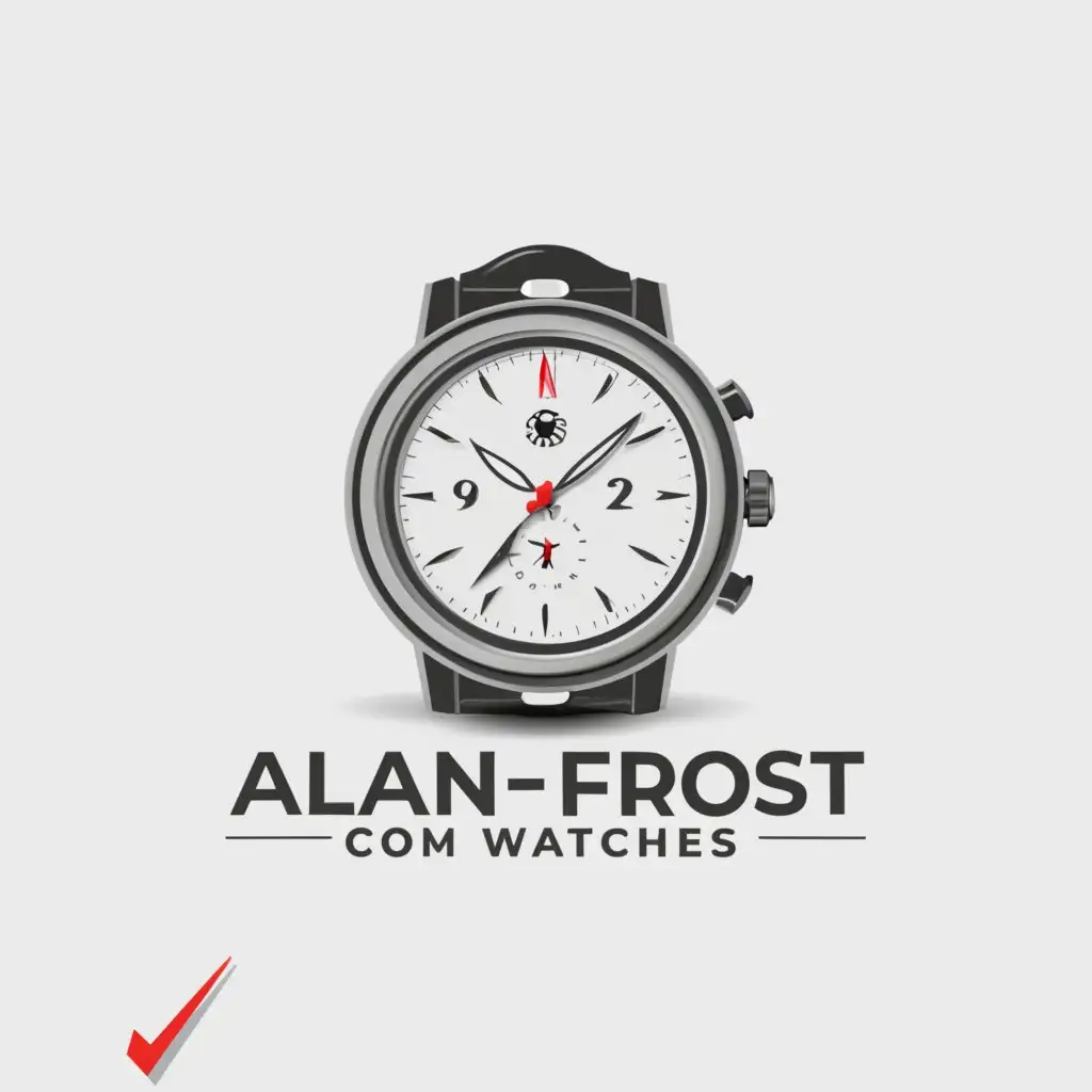 a logo design,with the text "AlanFrost COM
Watches", main symbol:wristwatch,complex,clear background