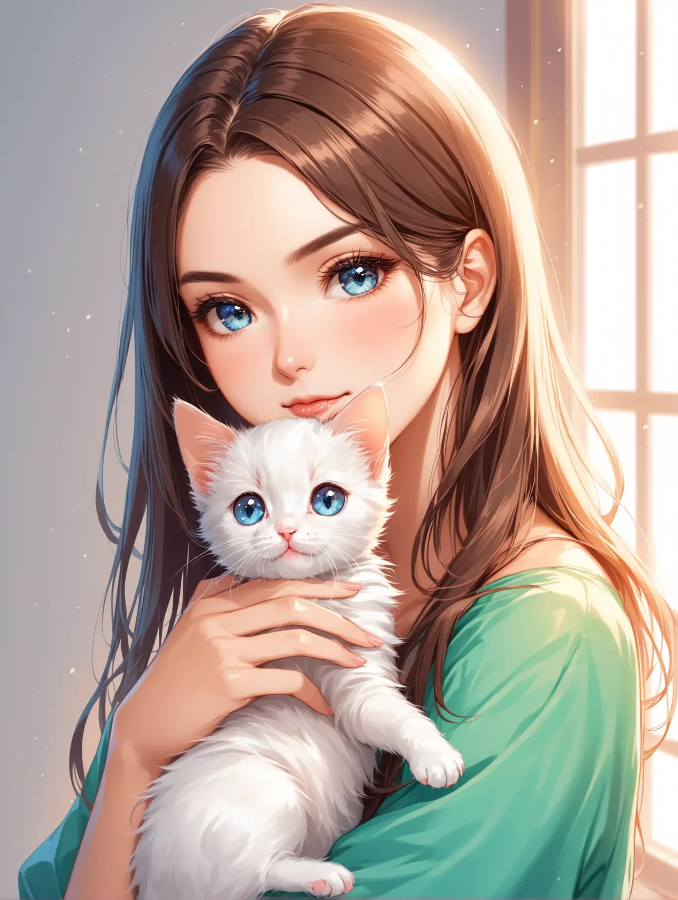 a beautiful woman holding a small kitten in her arms