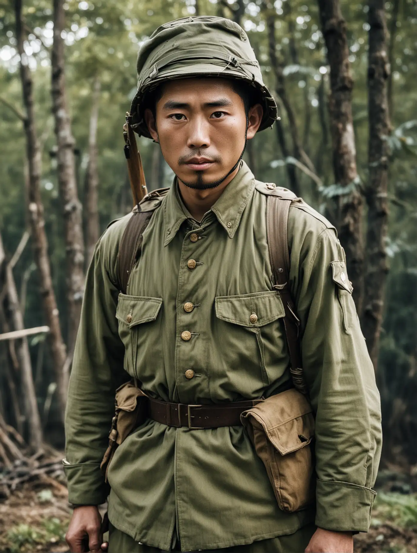 a japanese soldier wearing green uniform during world war 2. 