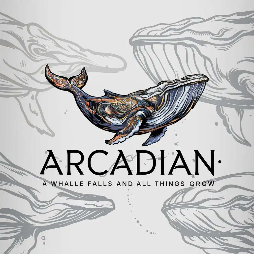 a logo design,with the text "ArcadianA whale falls and all things grow", main symbol:whale, colorful,complex,be used in game industry,clear background