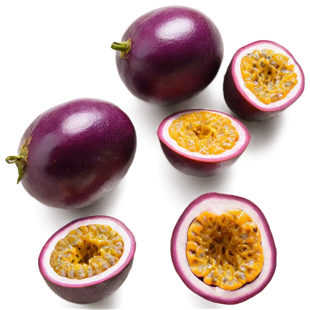 Passion-Fruit-Purple-Ripe-Piece-and-Whole-PNG-Image-Exquisite-Visual-Representation-of-Freshness