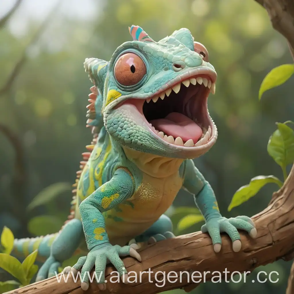 Colorful-Cartoon-Chameleon-Stretching-Its-Long-Tongue