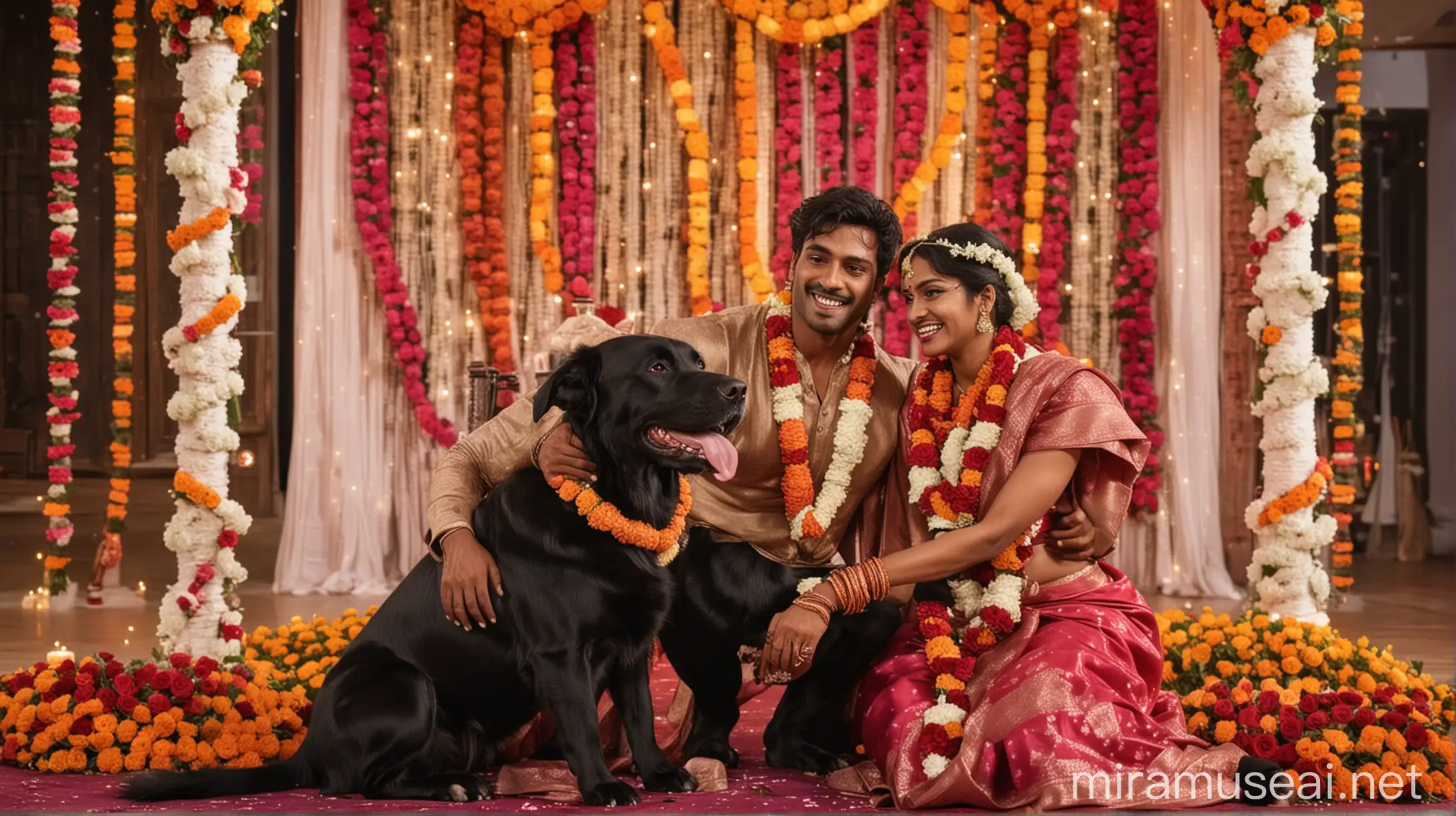 Indian Bodybuilder and Dog at Hindu Wedding Mandap
