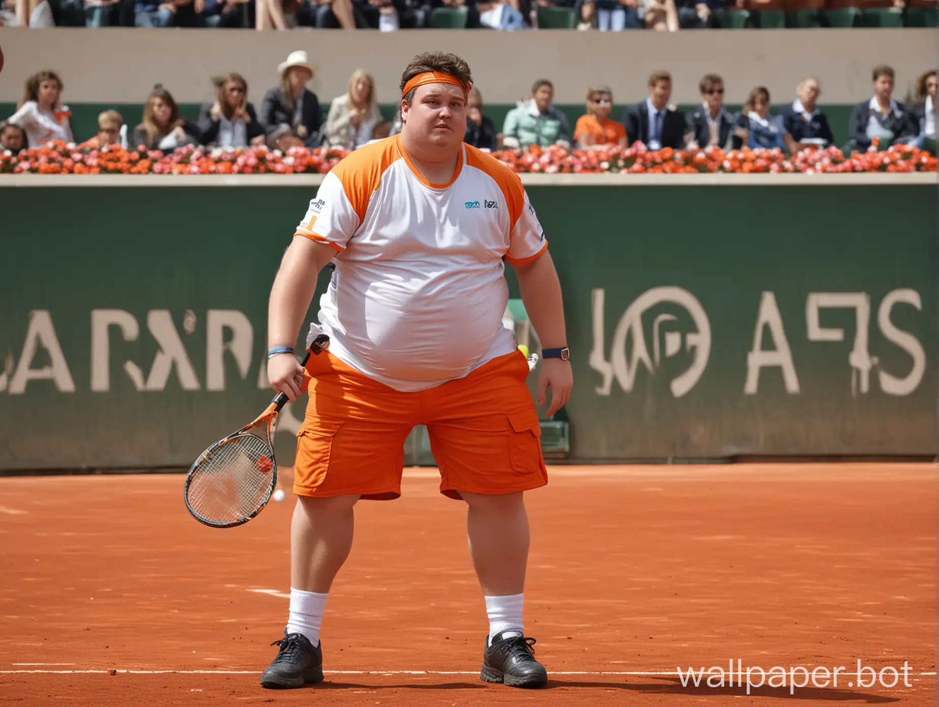 fat construction worker being a ball boy at Roland Garros