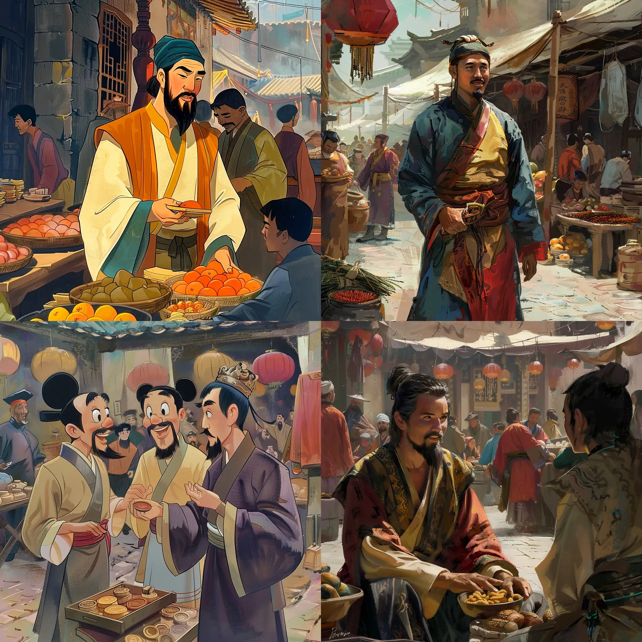 丝绸之路，唐代商人，迪斯尼艺术风格