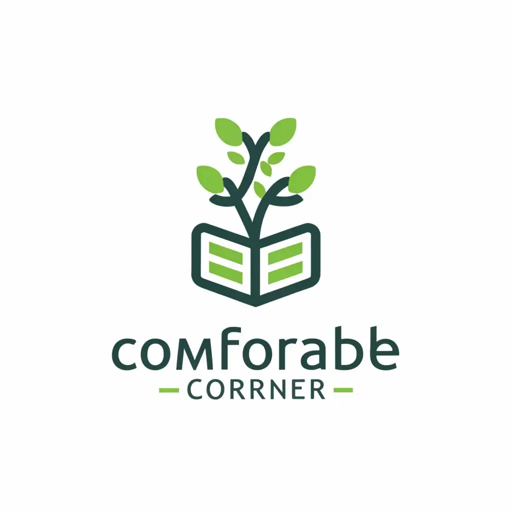 a logo design,with the text "Comfortable corner", main symbol:Book, leaves,Moderate,be used in Education industry,clear background