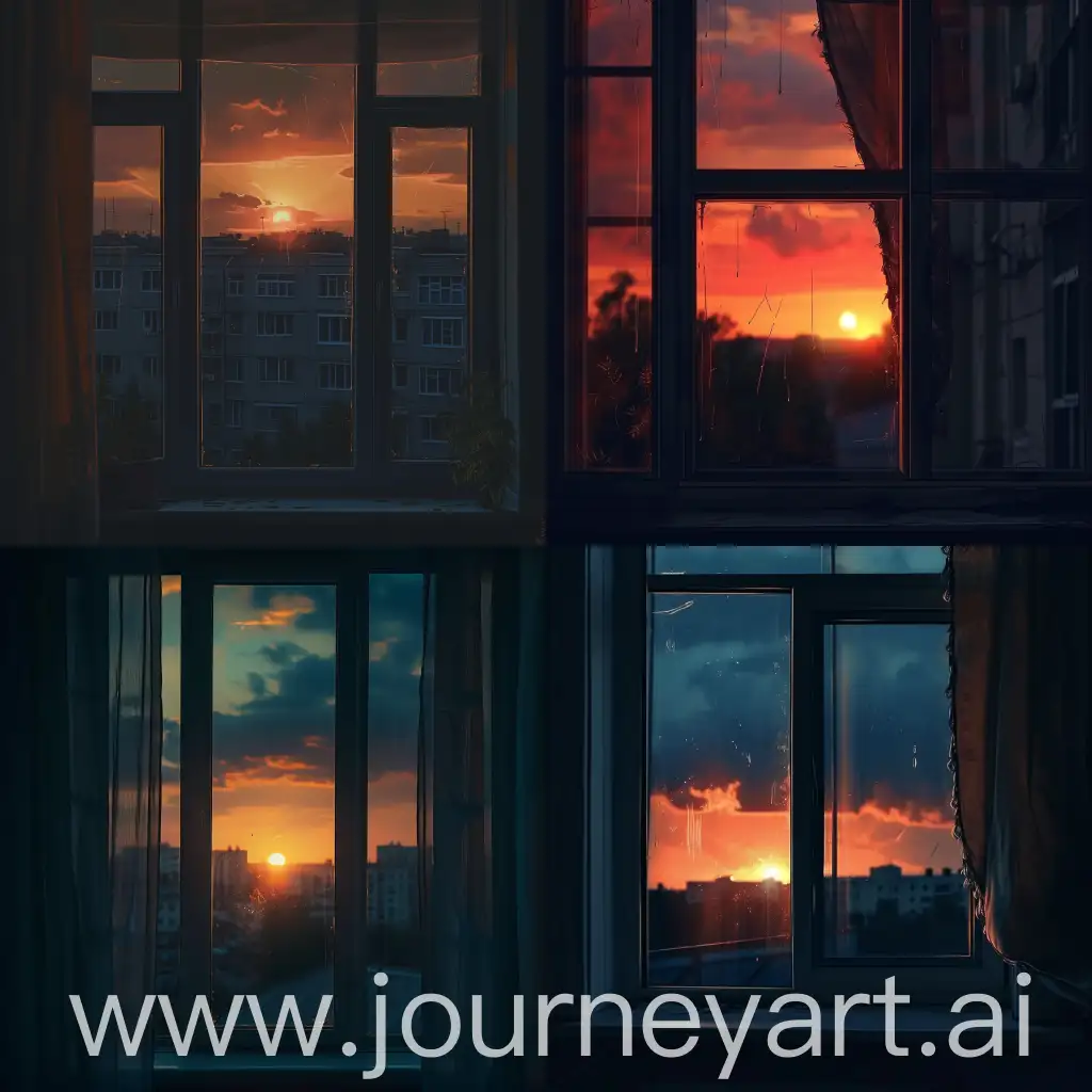 Нарисуй обложку на трек "Давай выясним". Изображена квартира и солнечный закат из окна. Грусть и романтика